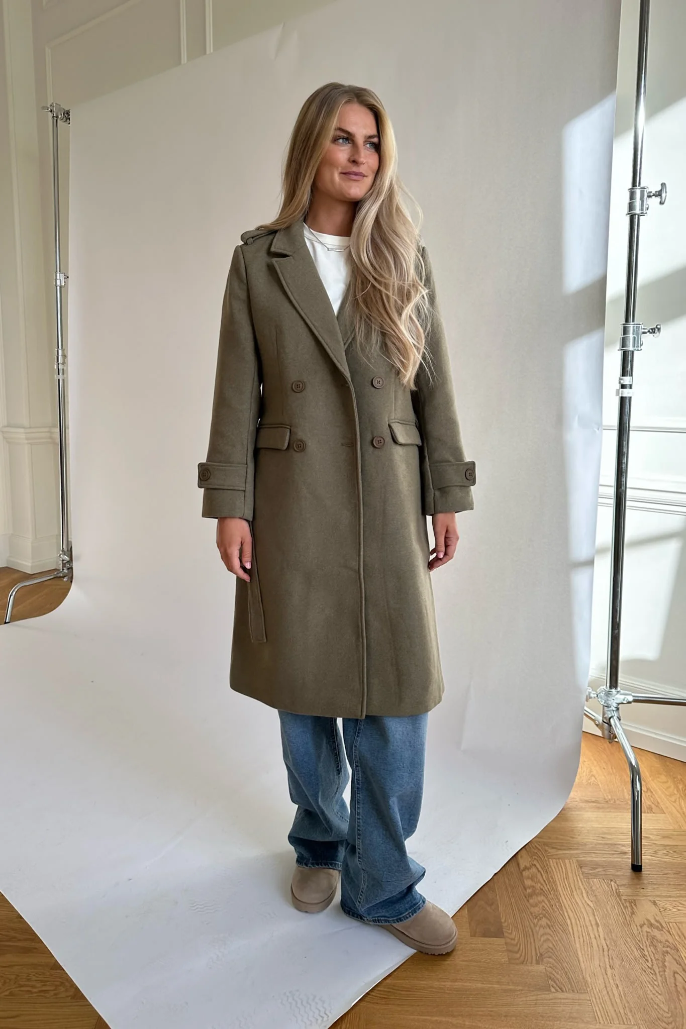 NMLeony LS Wool Long Coat - Capers - Image 4
