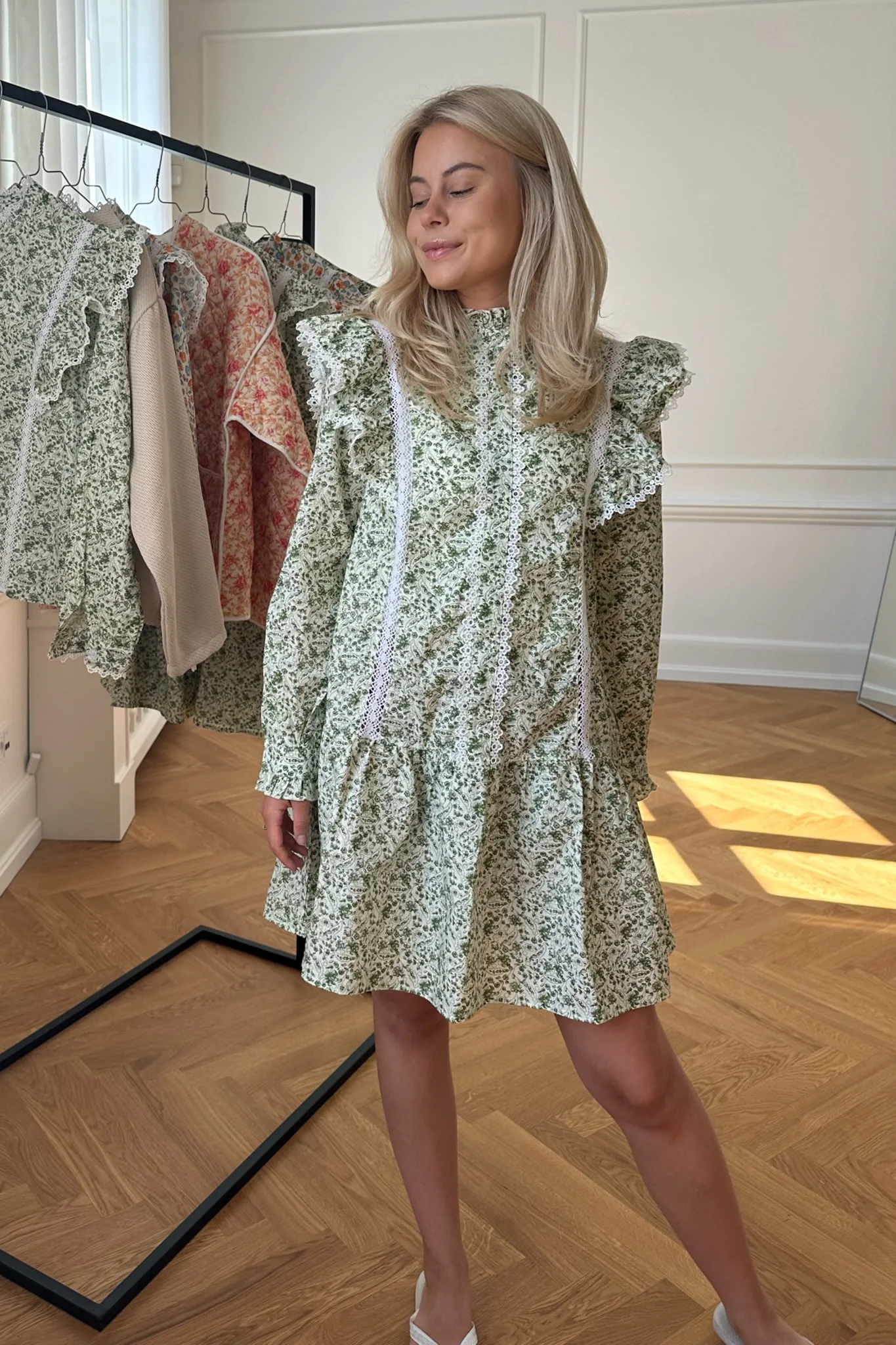 LiaIC Lace Dress - Green Garden Print - Image 2