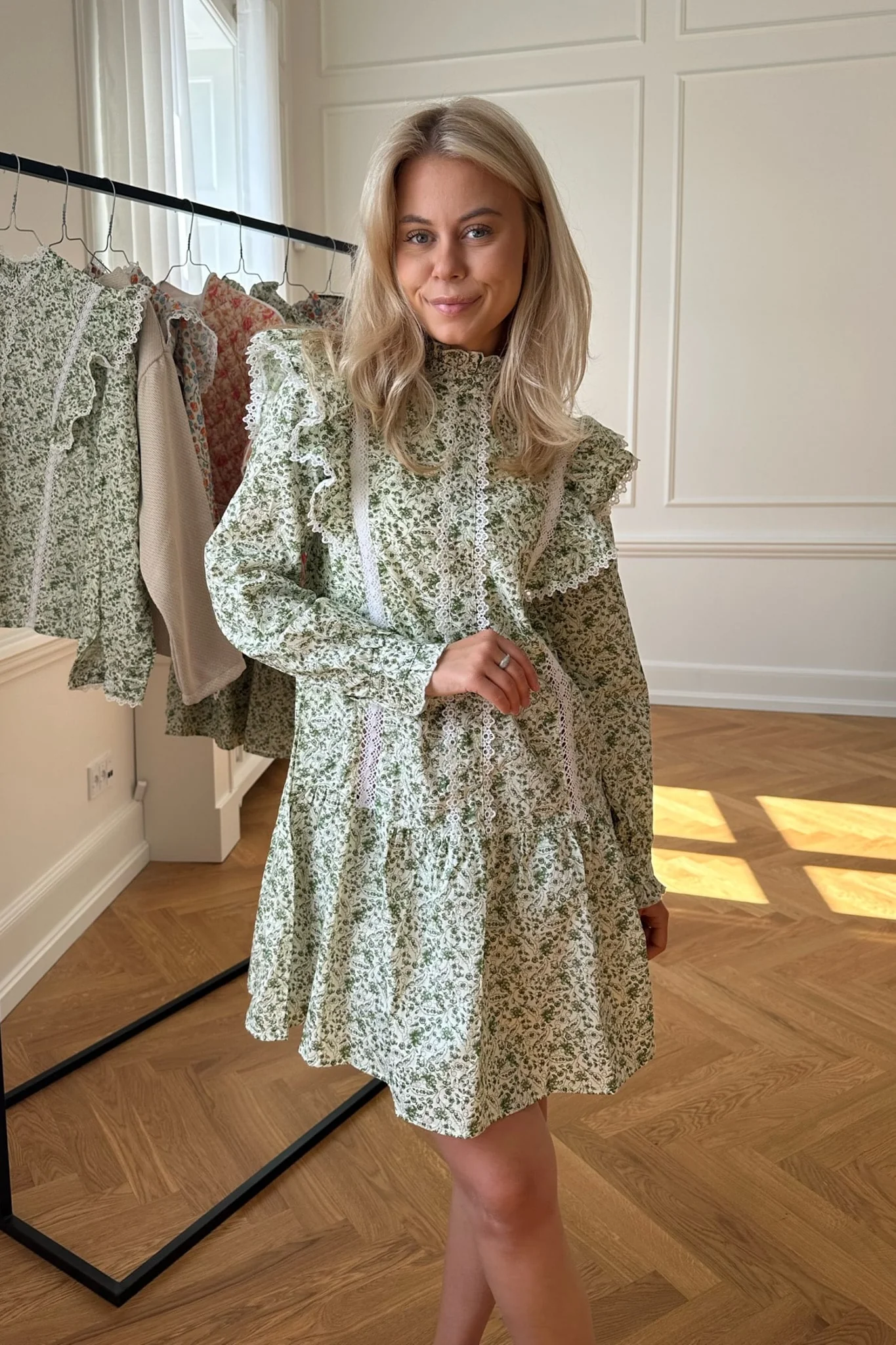 LiaIC Lace Dress - Green Garden Print - Image 3