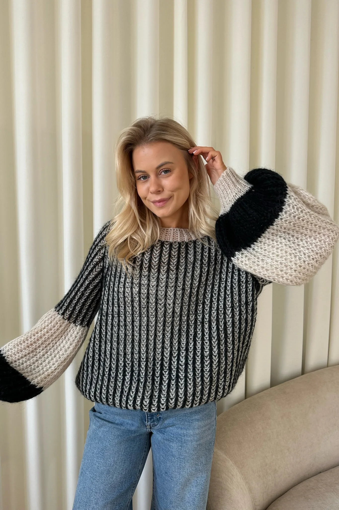 Noella Liana Knit Sweater - Cream Black - Image 4