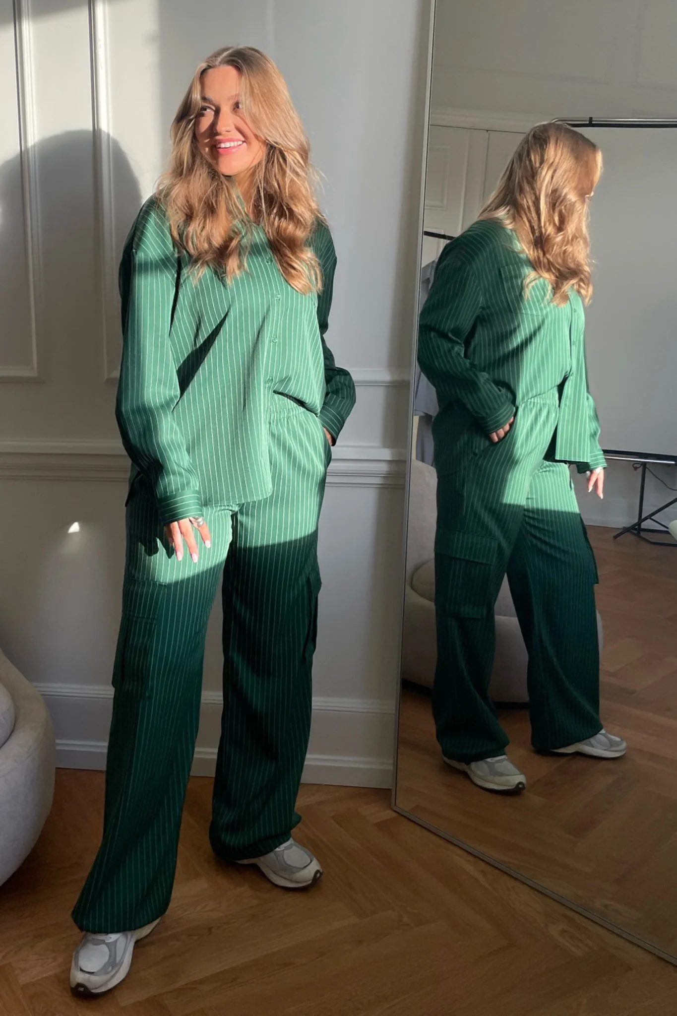LivaIC Cargo Pants - Dark Green Pinstripe - Image 5