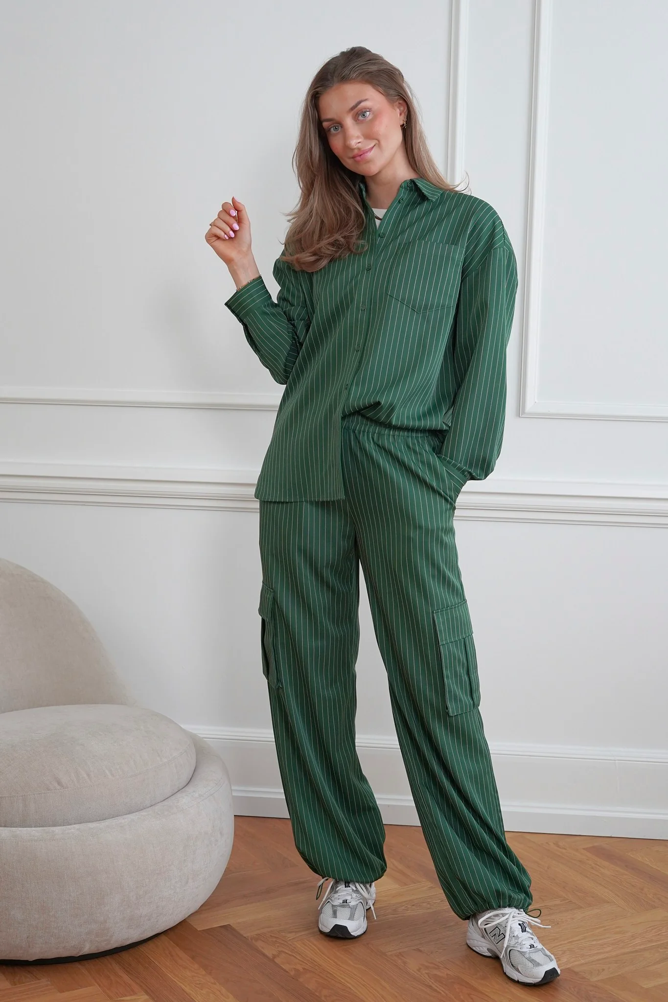 LivaIC Cargo Pants - Dark Green Pinstripe - Image 6