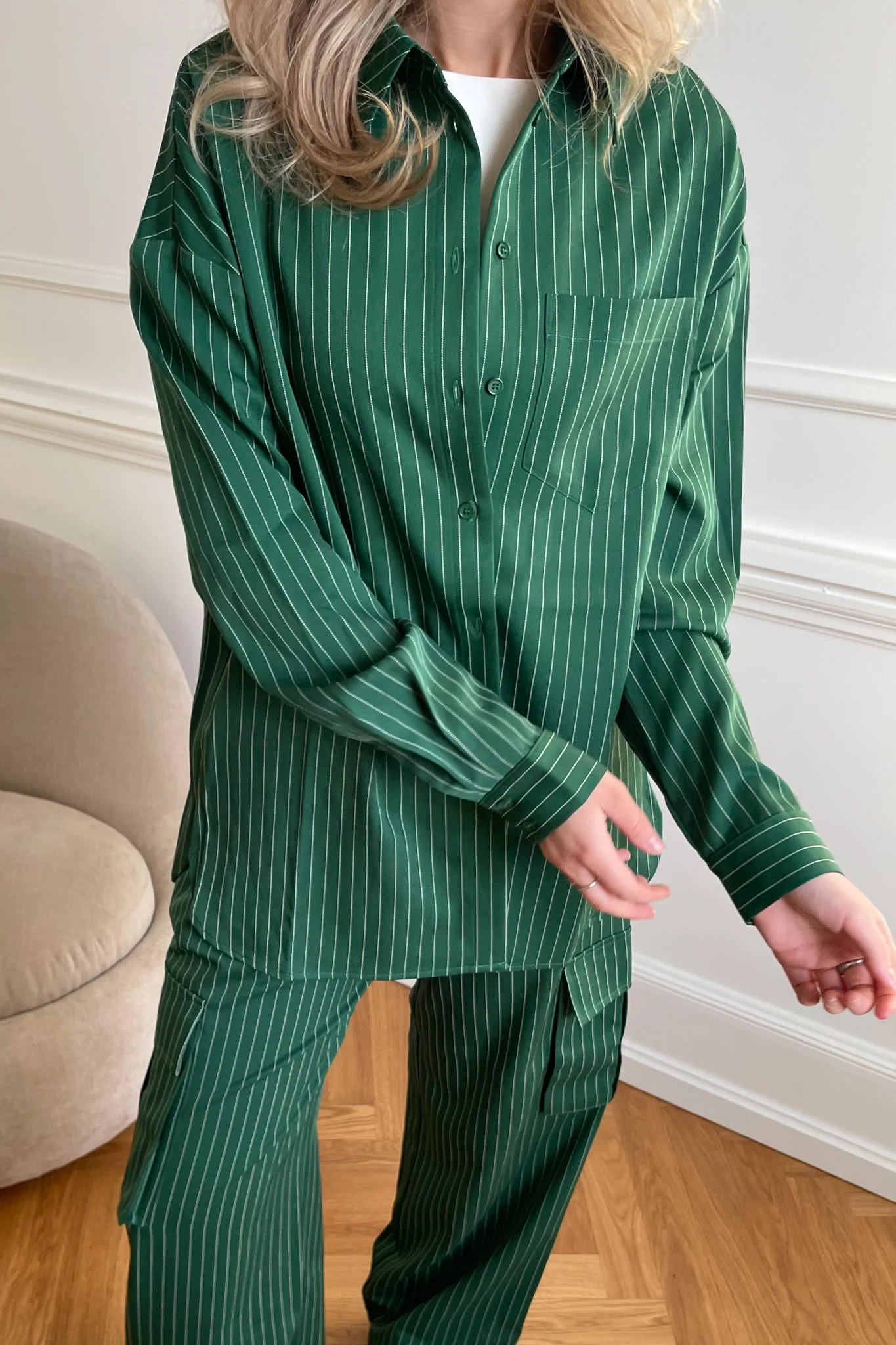 LivaIC Shirt - Dark Green Pinstripe - Image 4