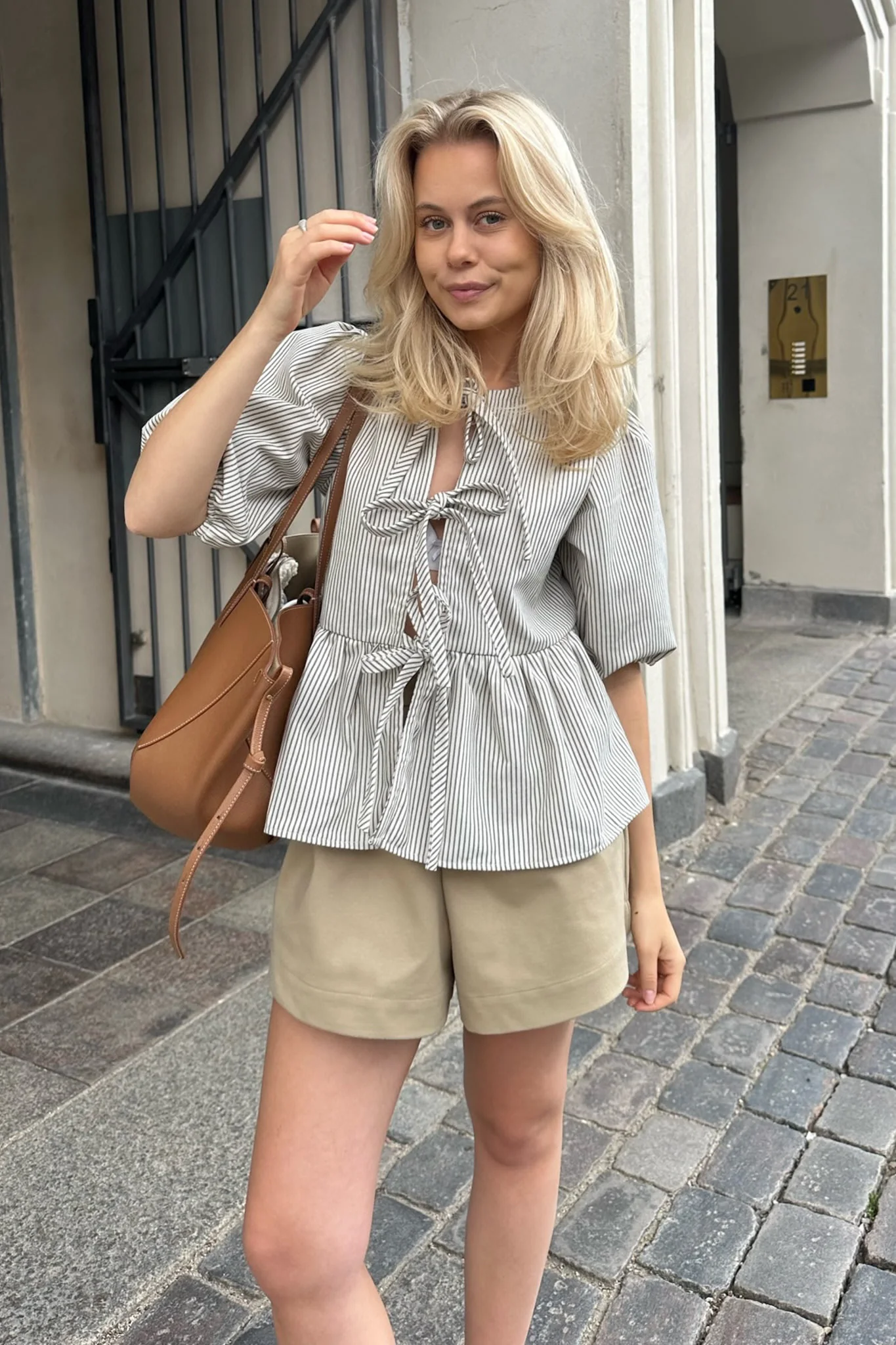 LulaIC Top - Dark Beige Woven Stripe - Image 2