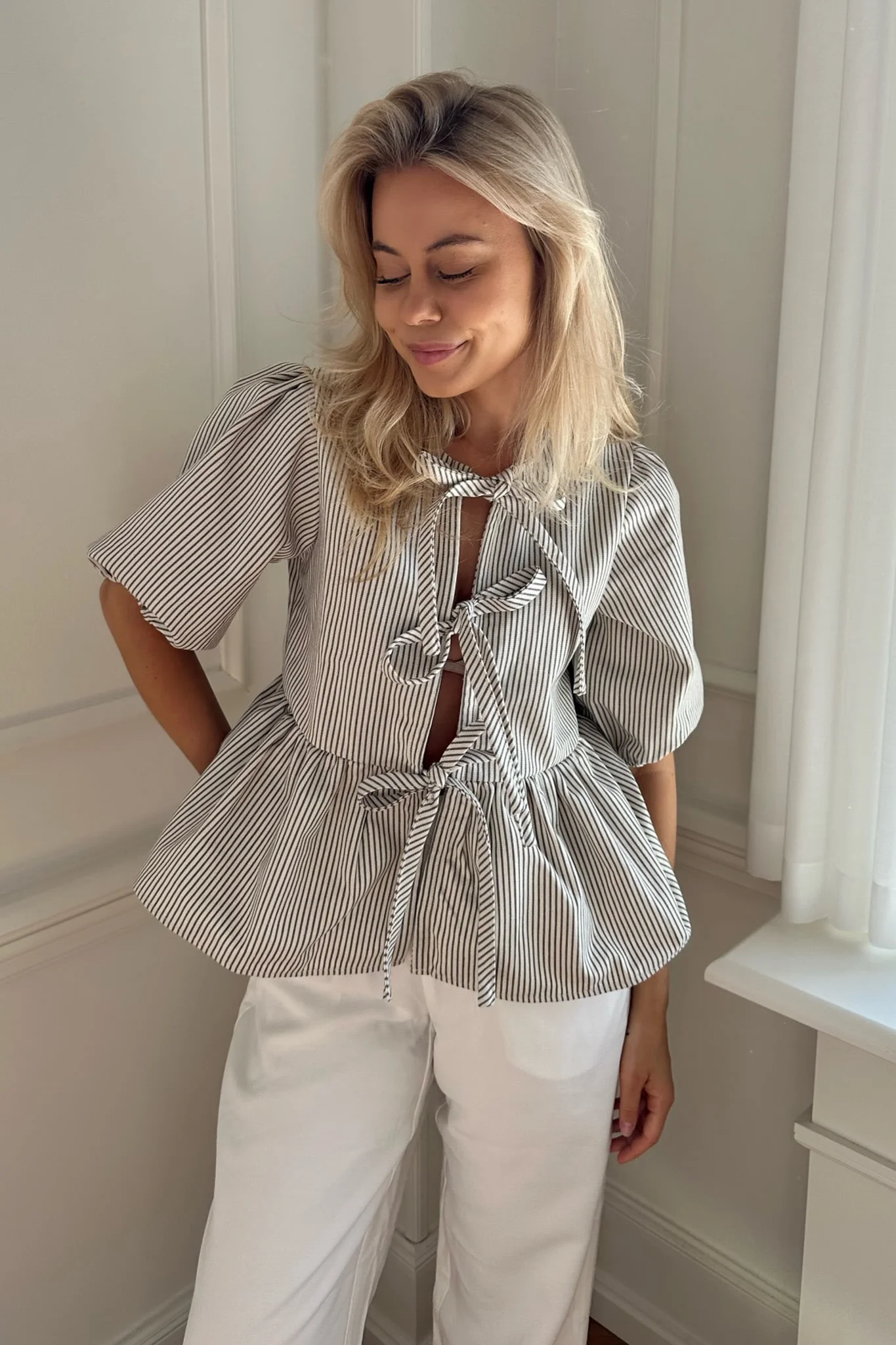 LulaIC Top - Dark Beige Woven Stripe - Image 5