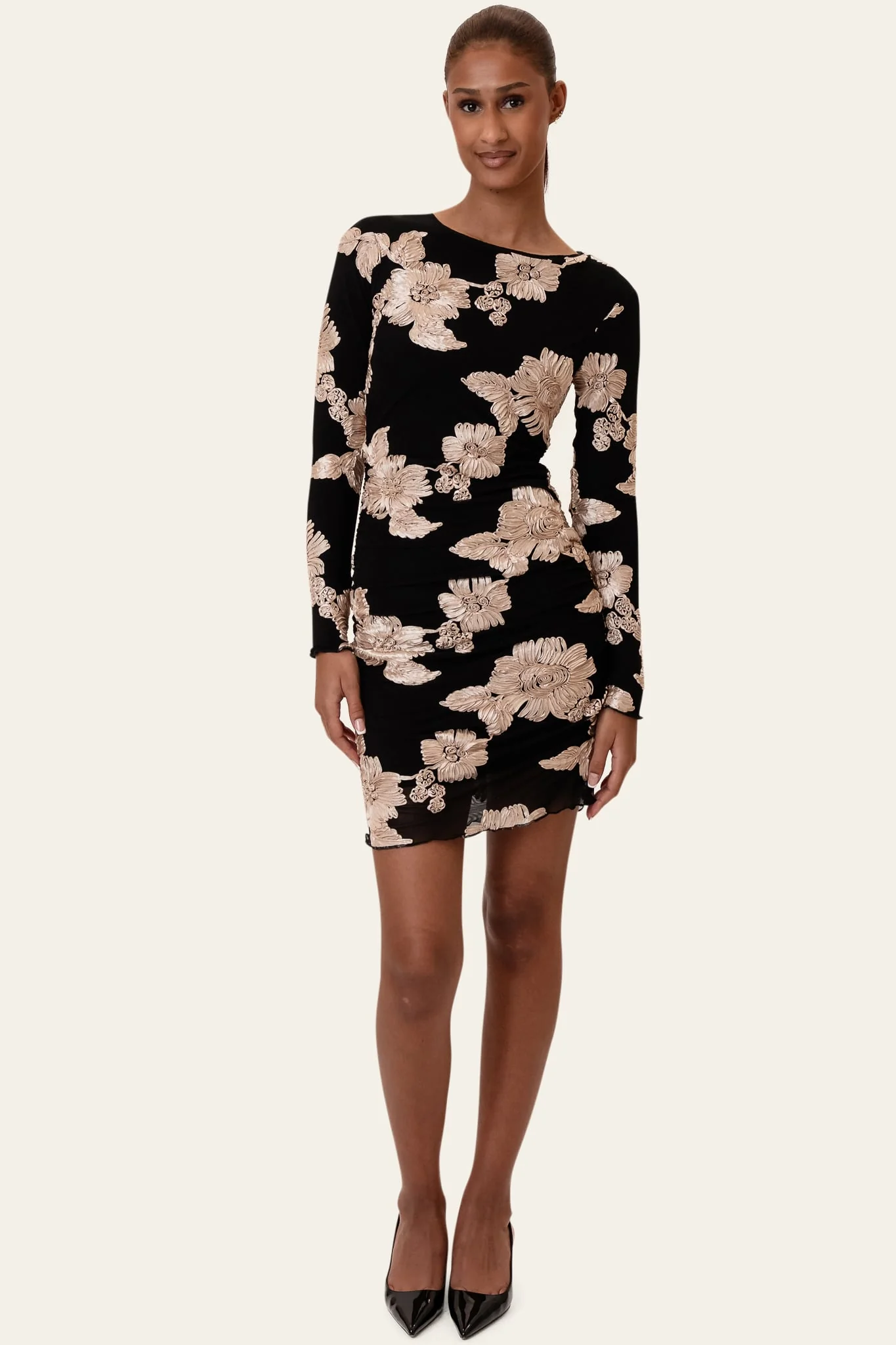 MajaIC Mesh Dress - Black Beige Flower - Image 2