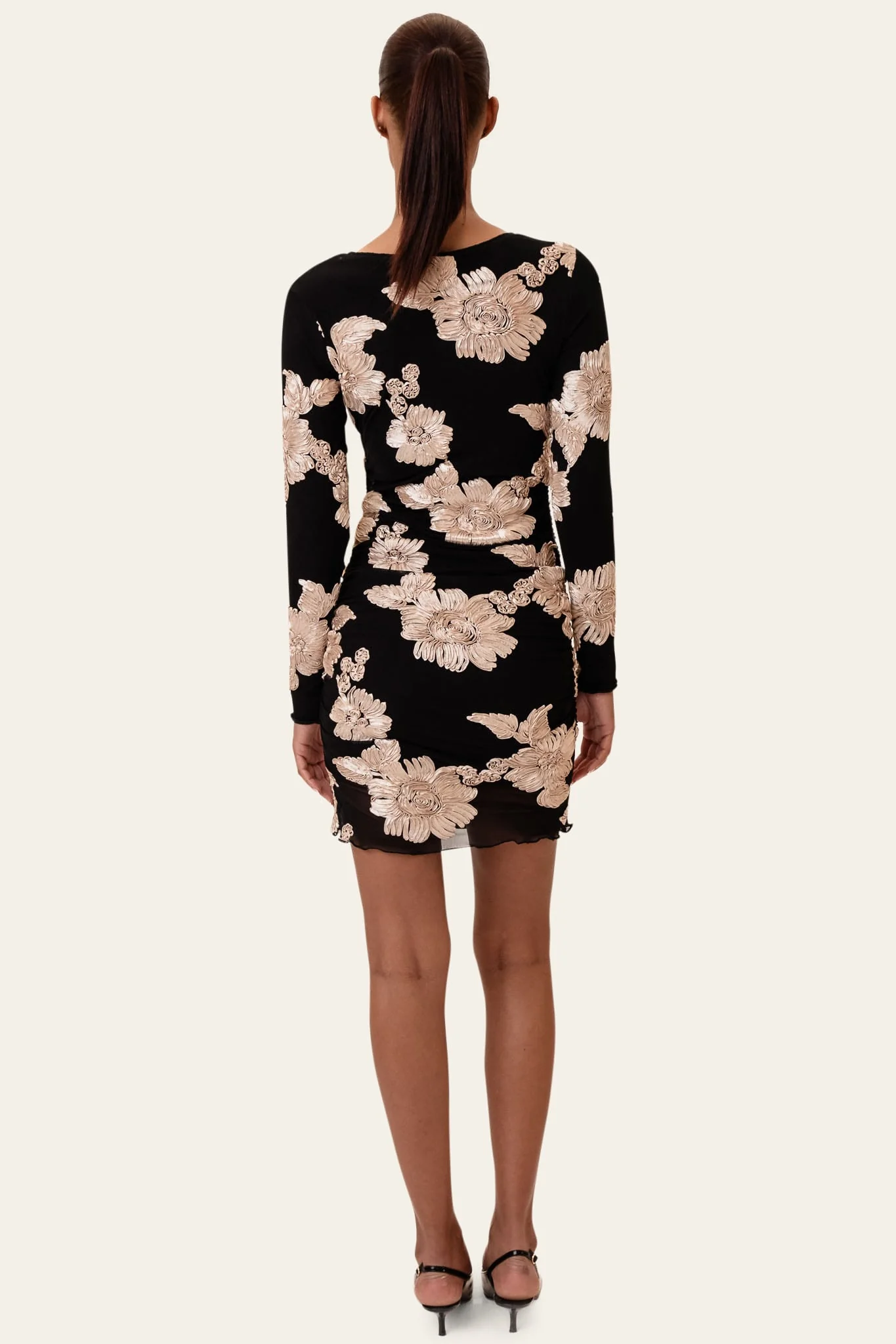 MajaIC Mesh Dress - Black Beige Flower - Image 4