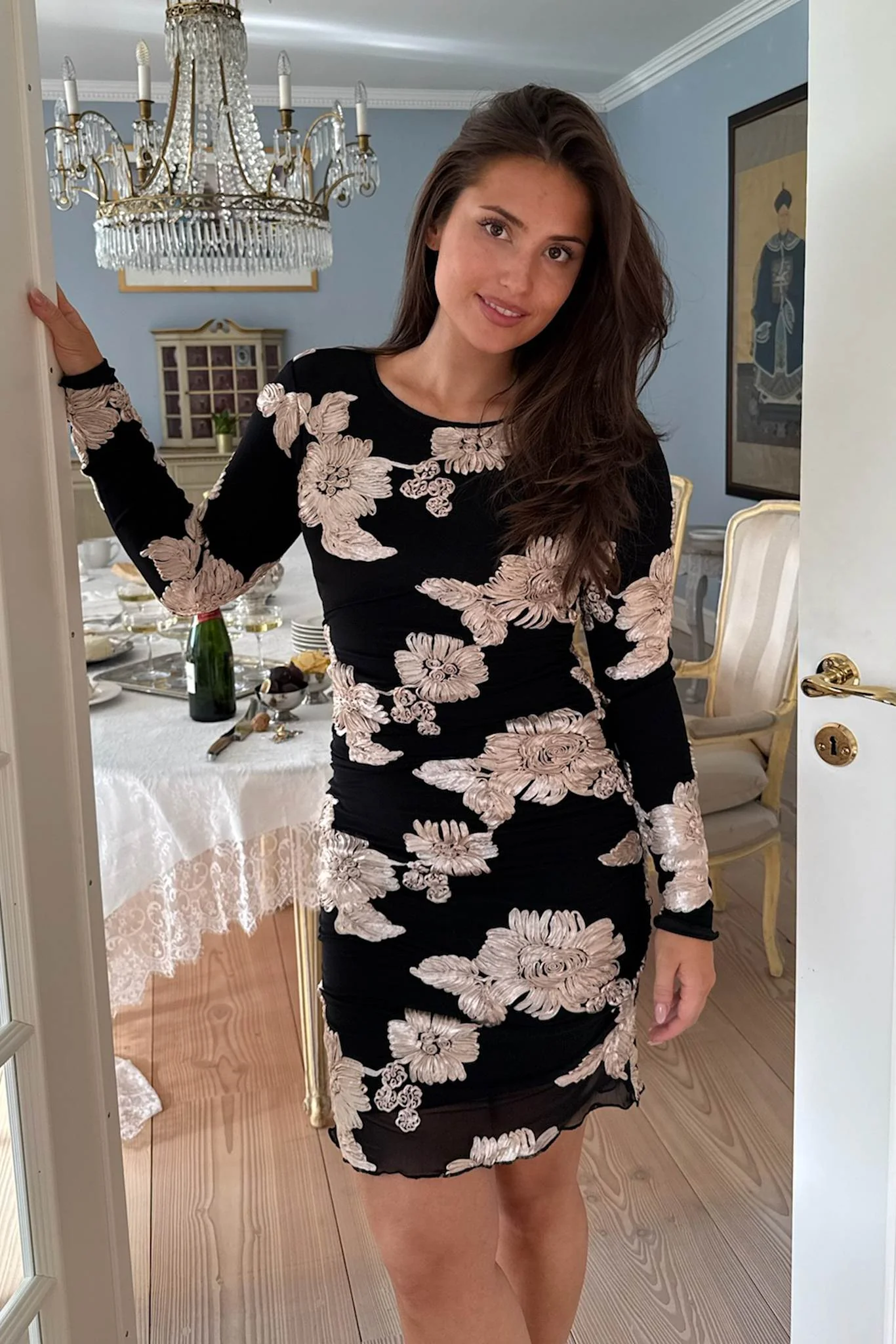 MajaIC Mesh Dress - Black Beige Flower - Image 7