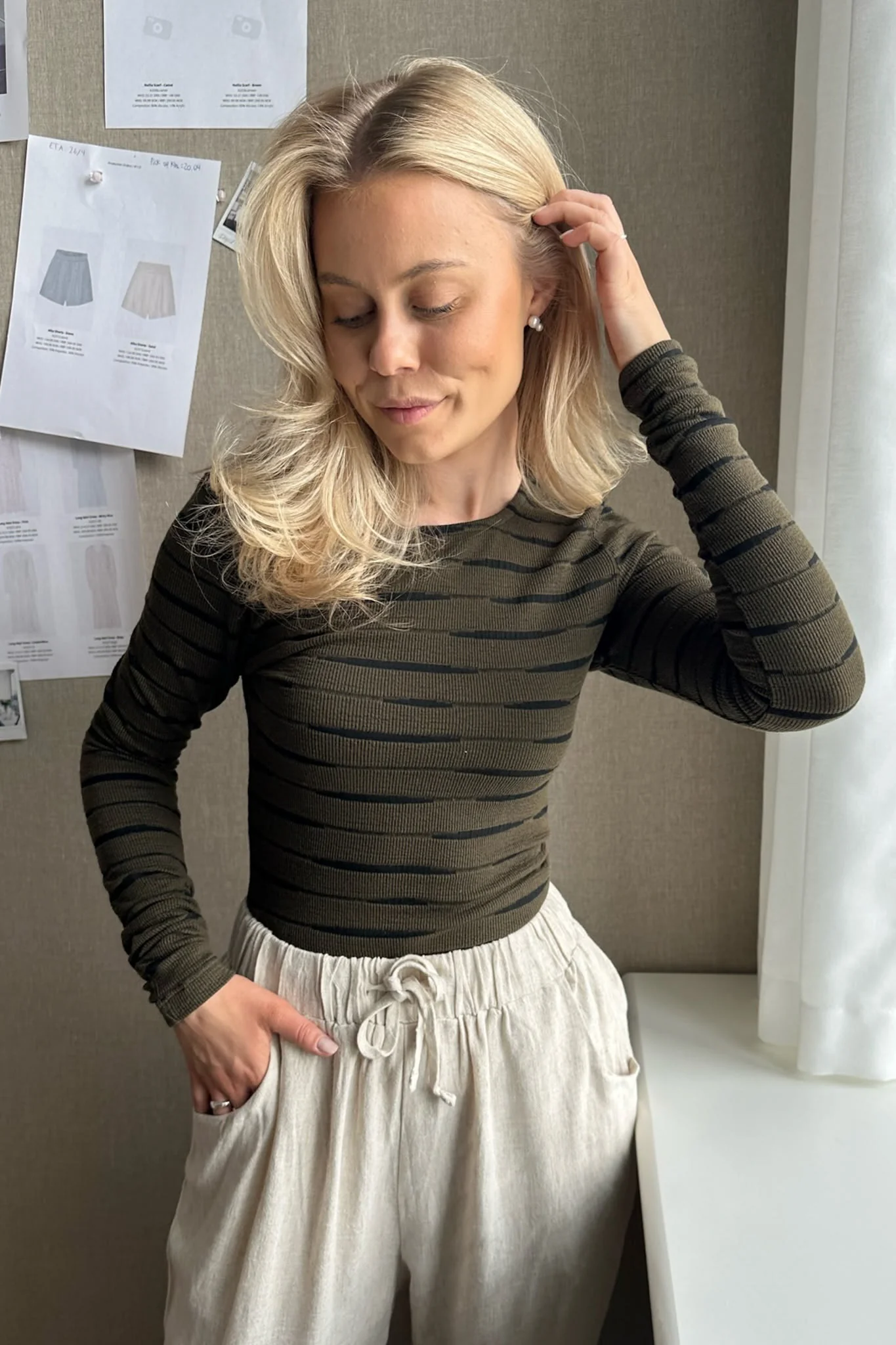 NMMalina LS Stripe Top - Capers Black - Image 3