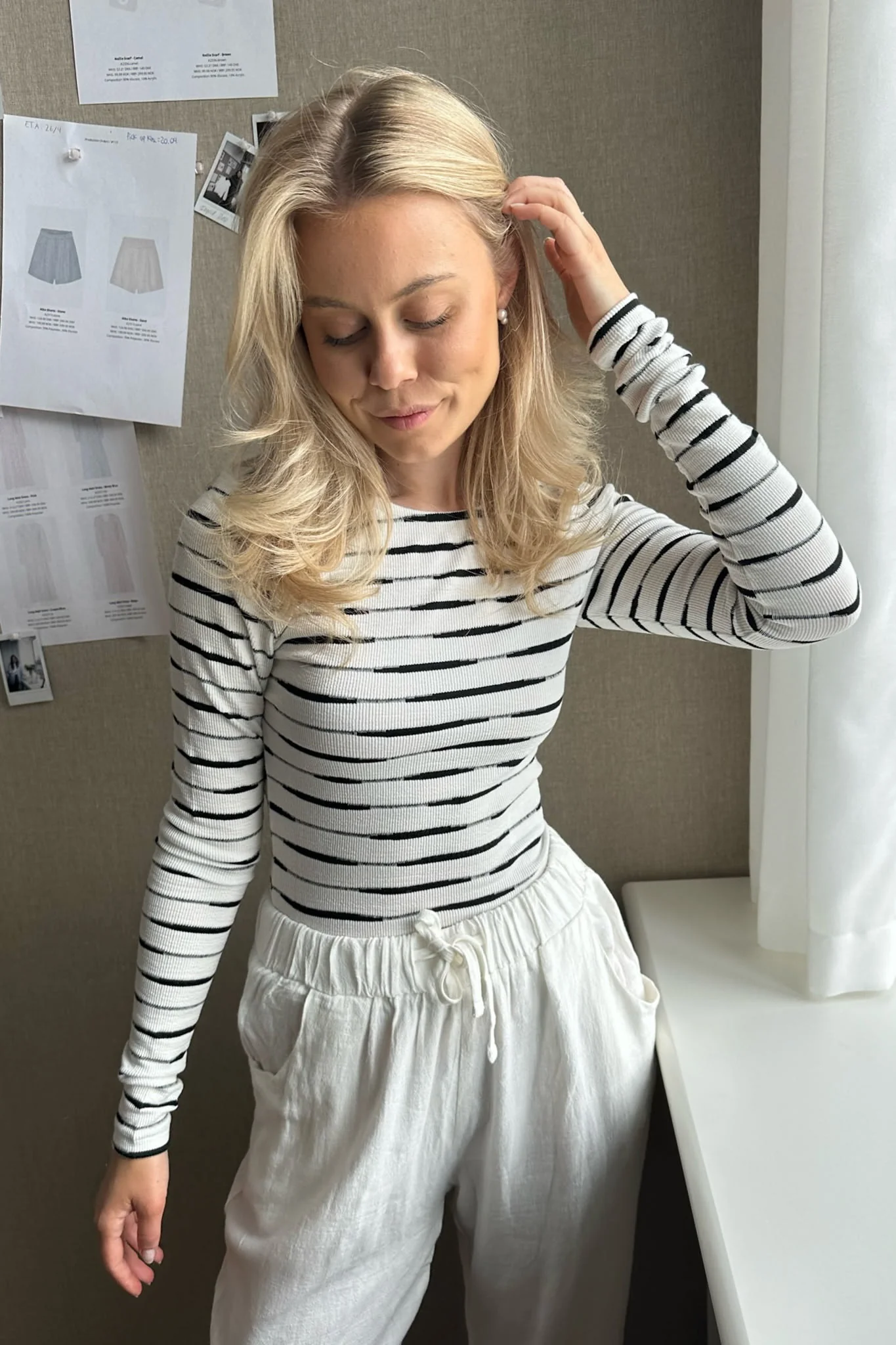 NMMalina LS Stripe Top - Snow White Black - Image 4