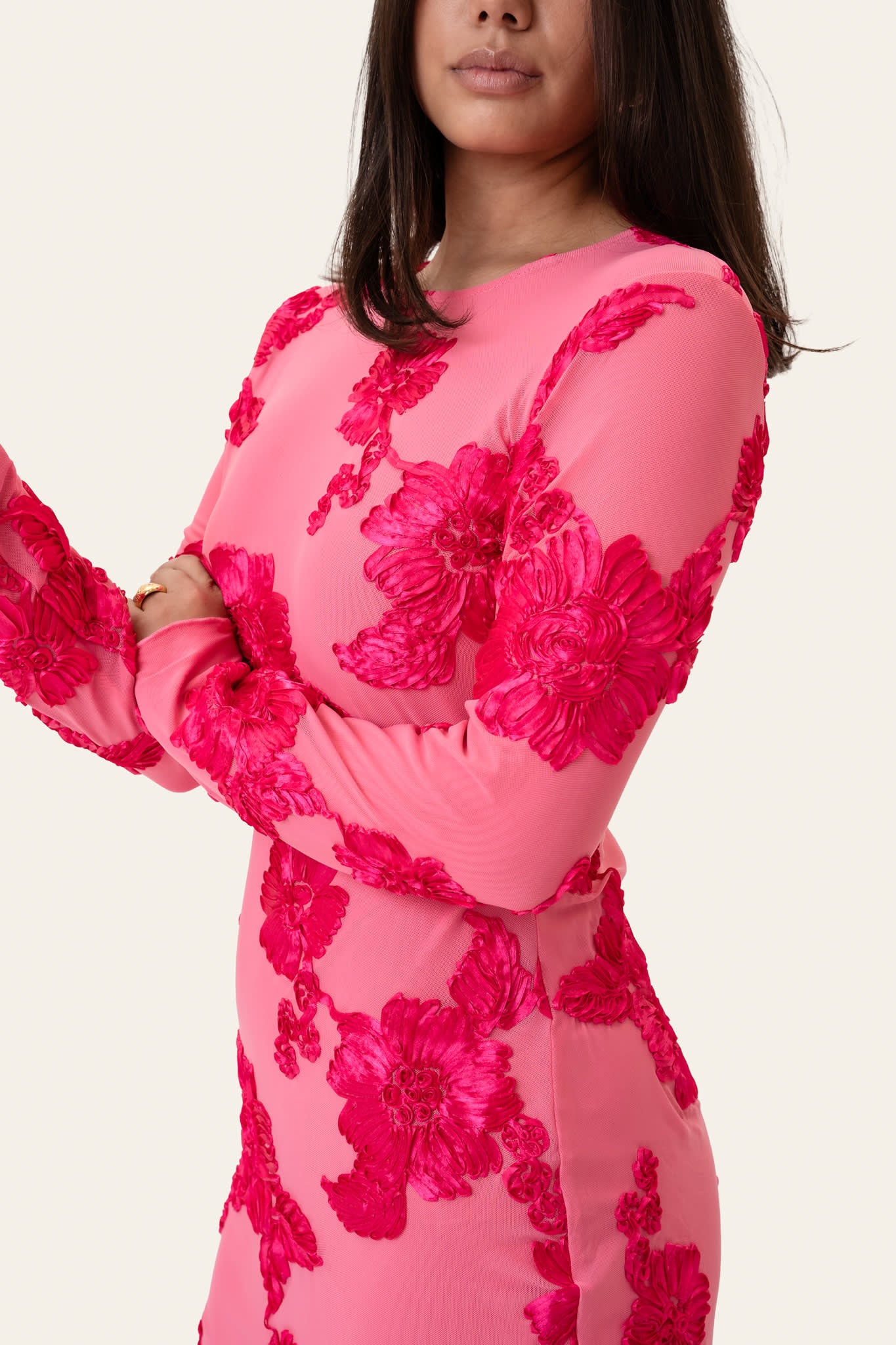 MalouIC Mesh Dress - Fuchsia Pink Flower - Image 2