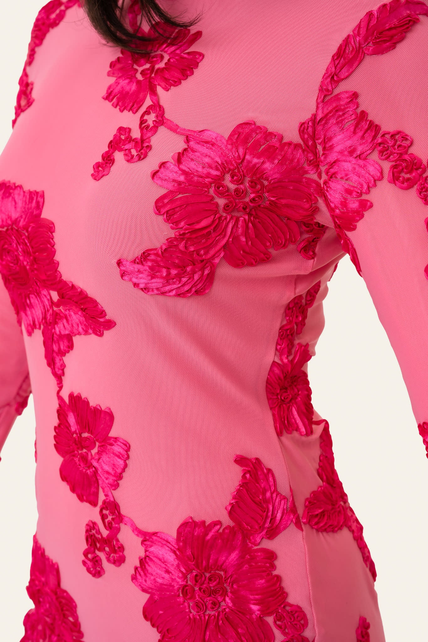 MalouIC Mesh Dress - Fuchsia Pink Flower - Image 3