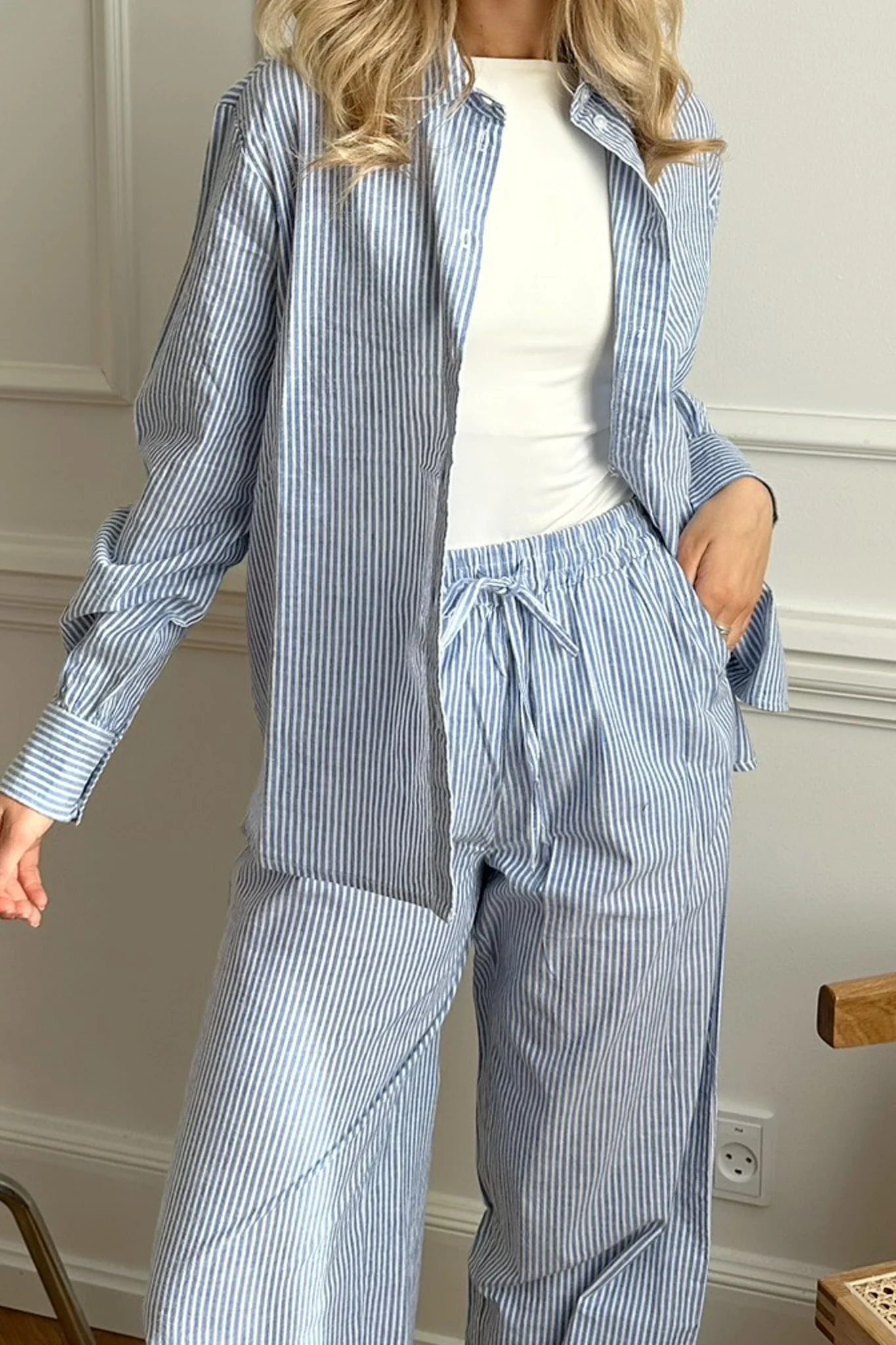 PCMalula LS Loose Shirt - Bright White Blue - Image 2