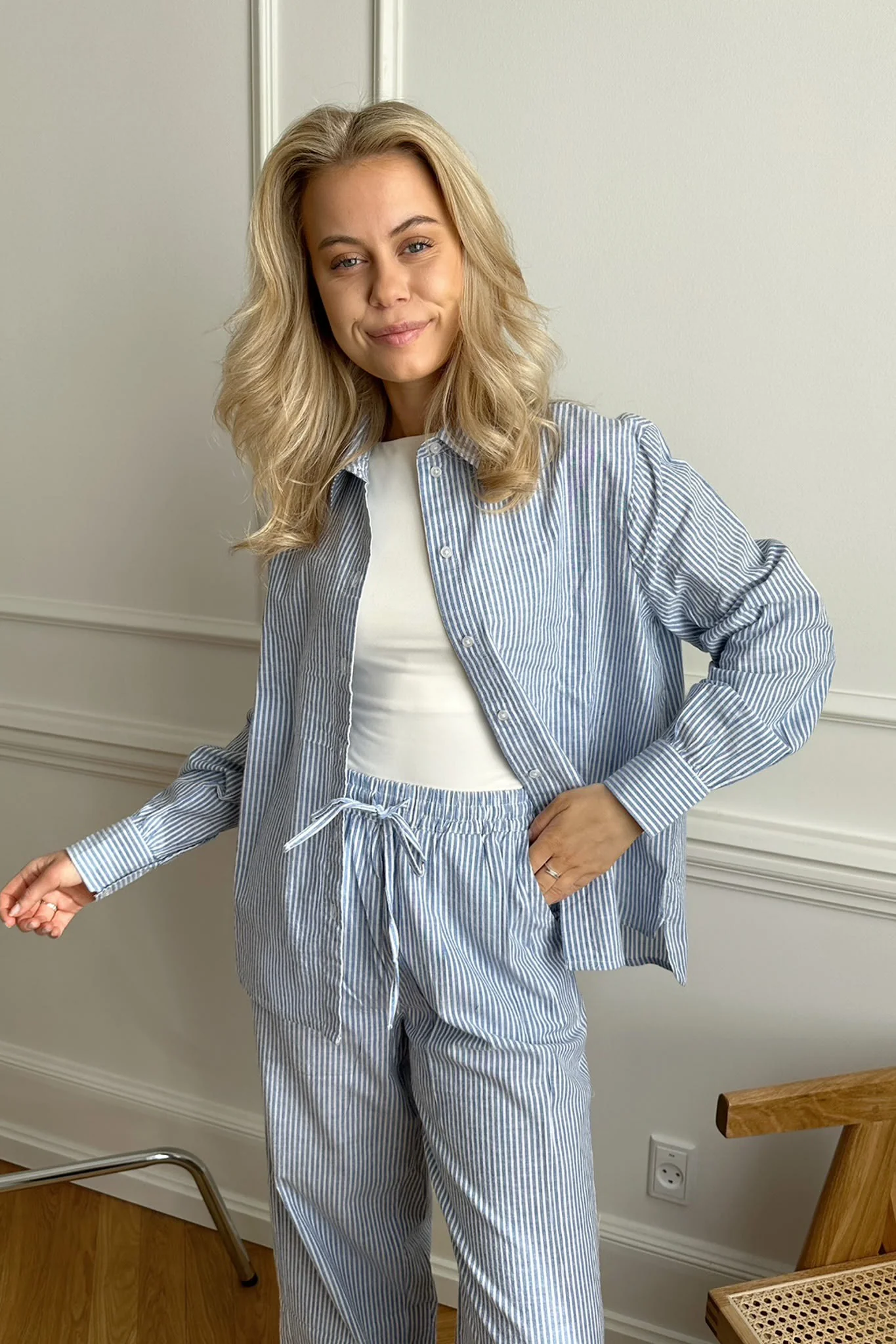 PCMalula LS Loose Shirt - Bright White Blue - Image 3
