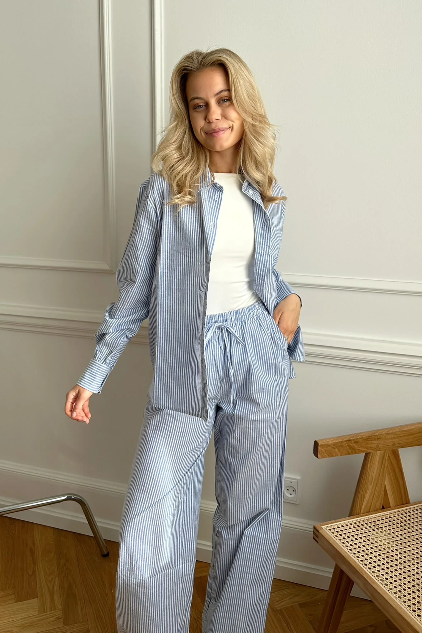 PCMalula LS Loose Shirt - Bright White Blue - Image 4