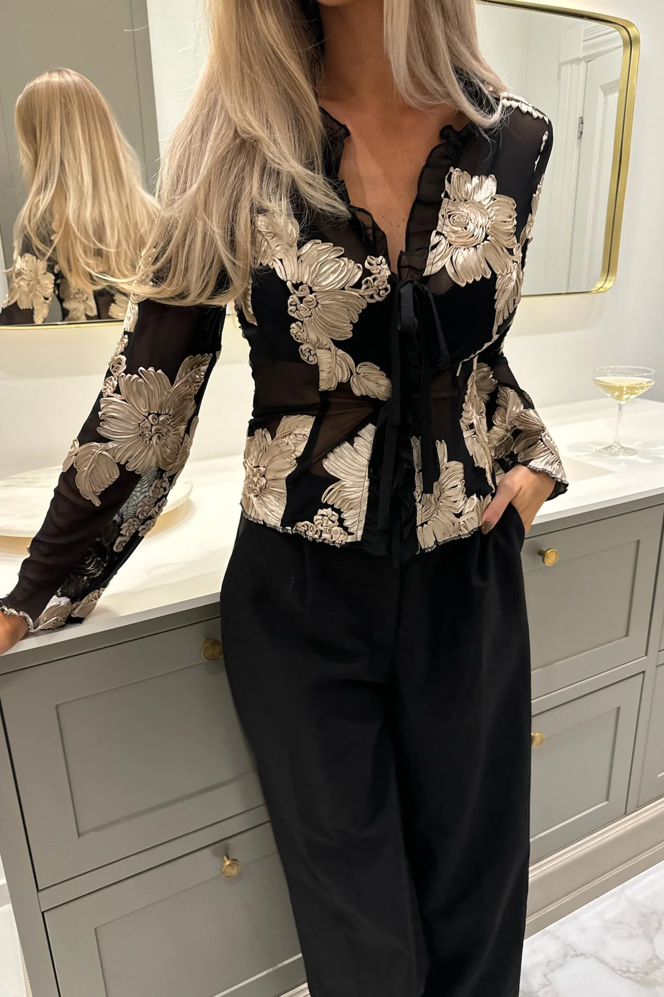 MarlyIC Mesh Top - Black Beige Flower - Image 3