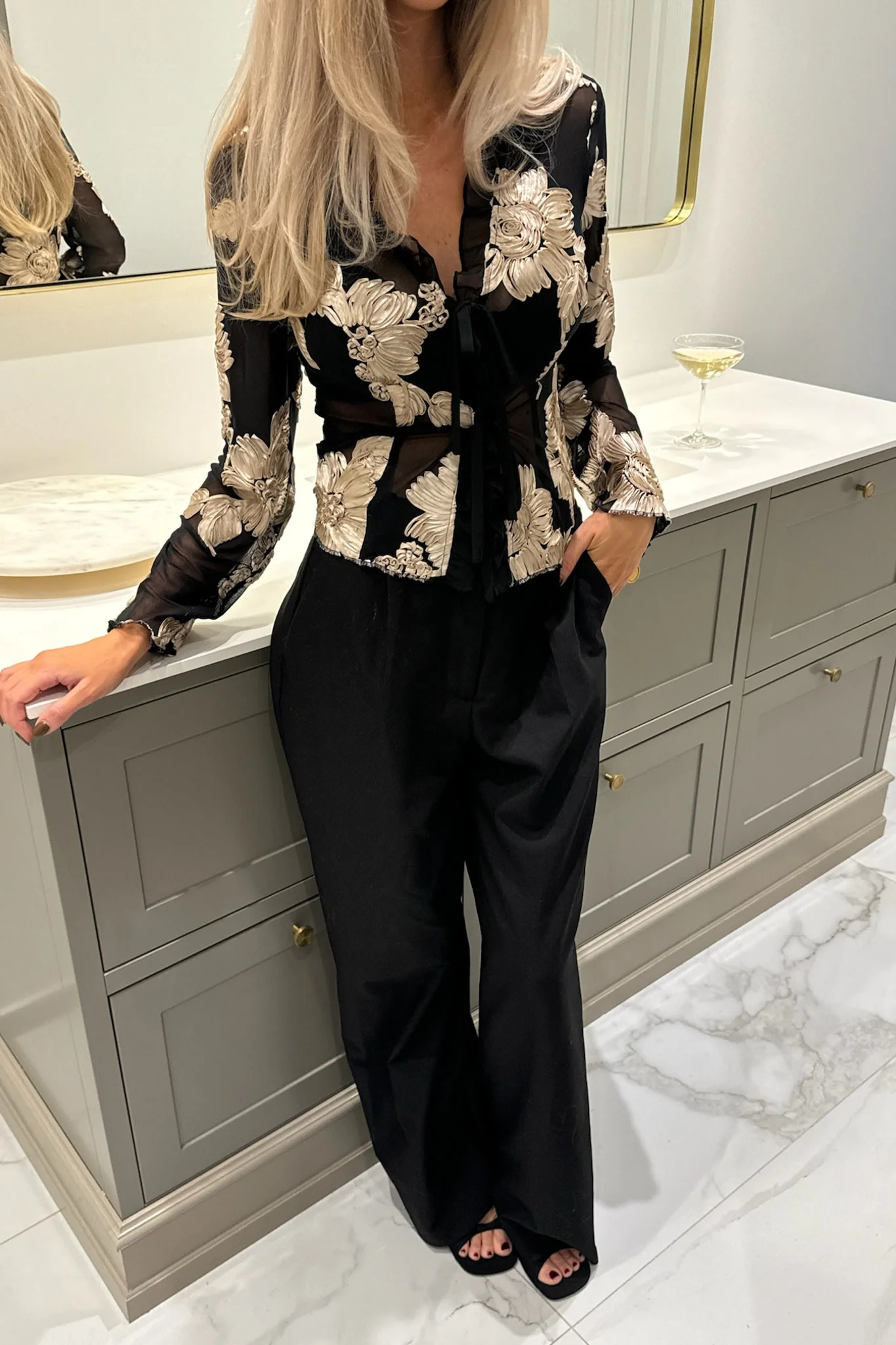 MarlyIC Mesh Top - Black Beige Flower - Image 4