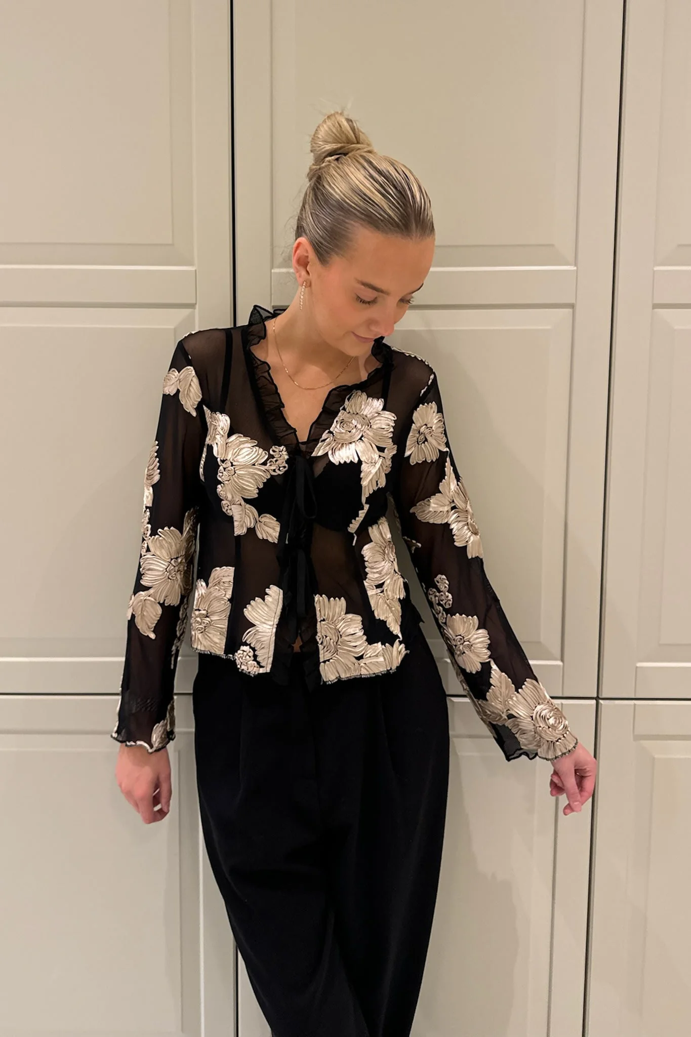 MarlyIC Mesh Top - Black Beige Flower - Image 7