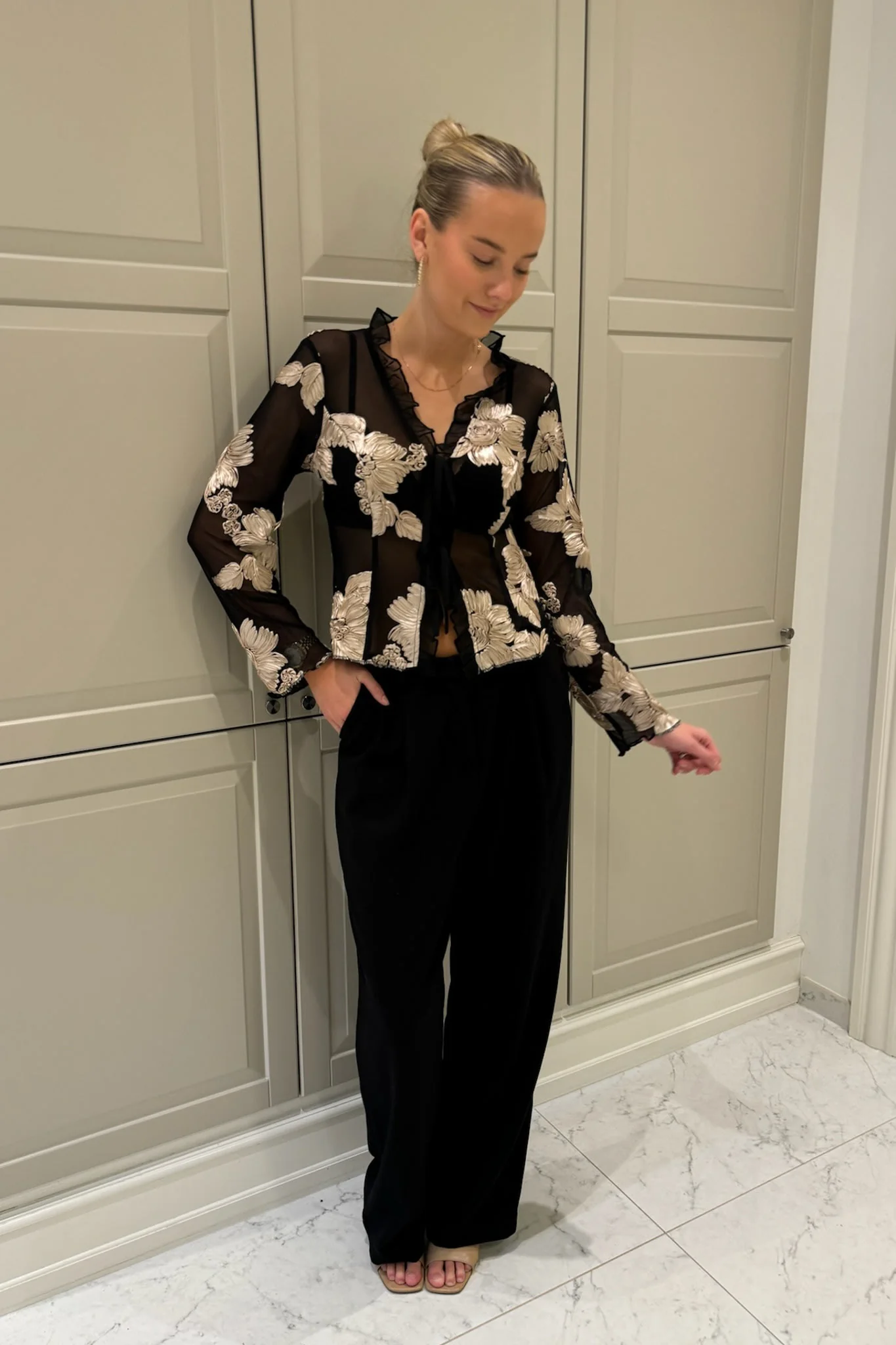 MarlyIC Mesh Top - Black Beige Flower - Image 8