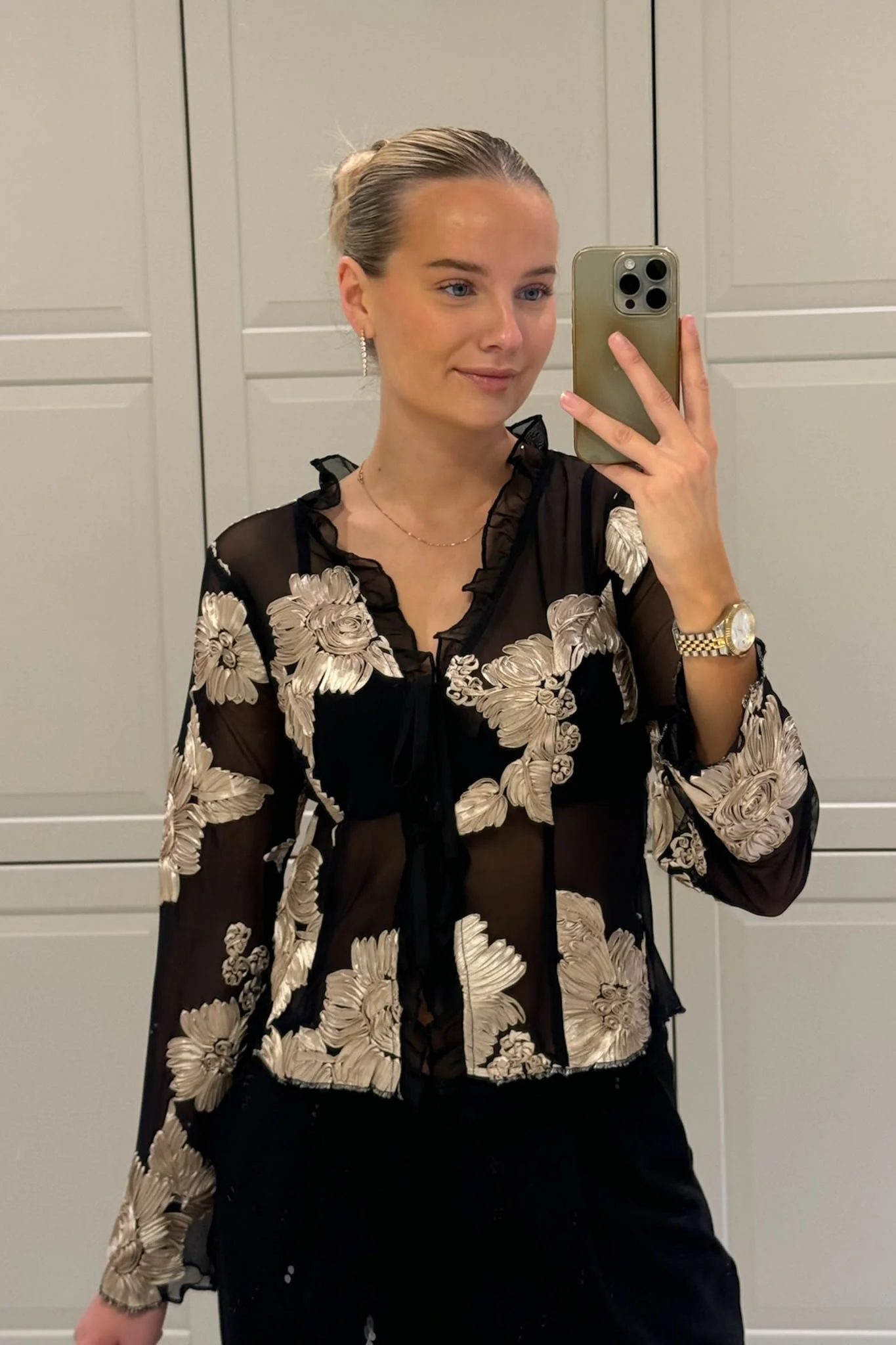MarlyIC Mesh Top - Black Beige Flower - Image 9