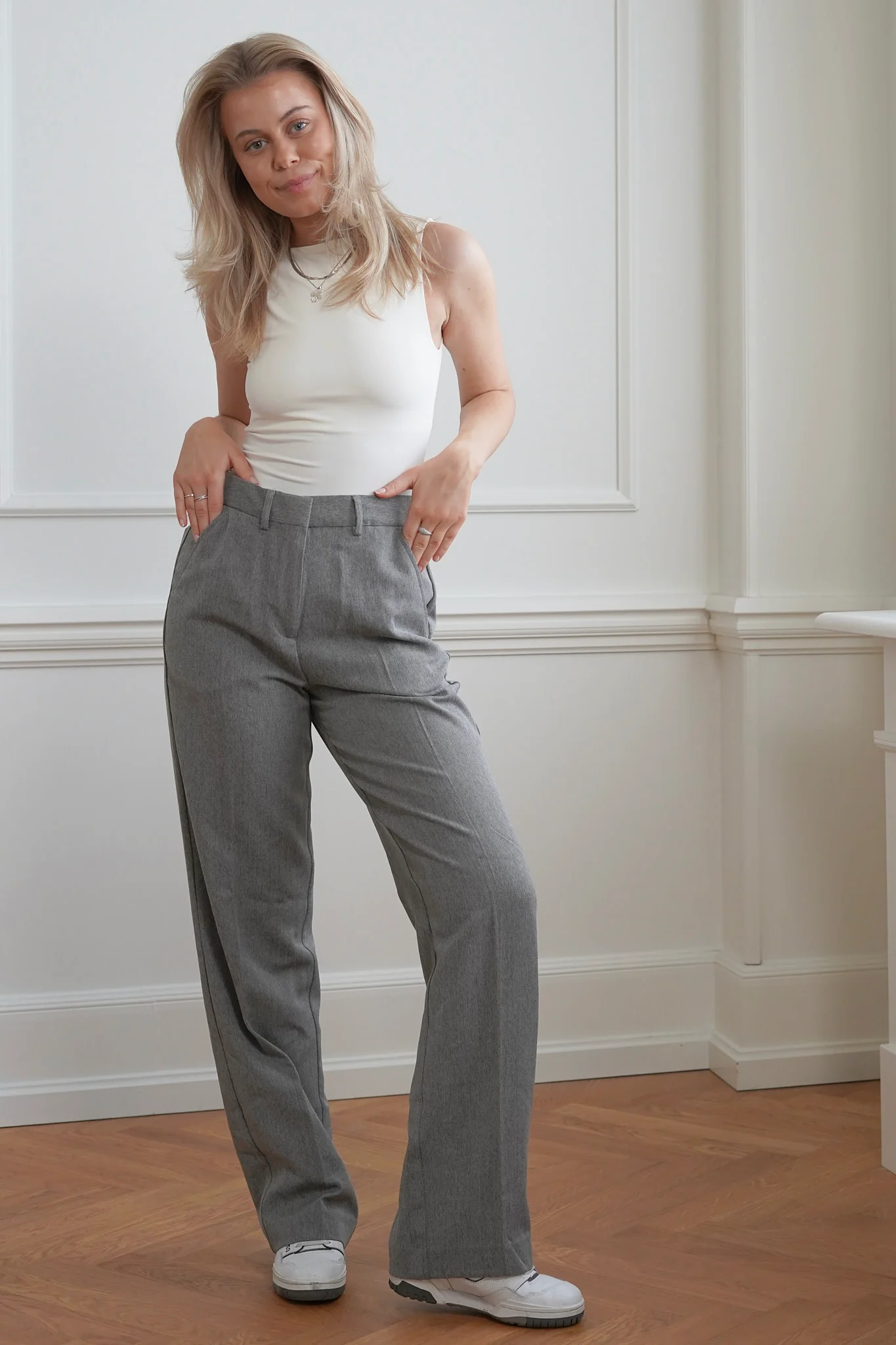 JXMary Melange Regular HW Pants - Dark Grey Melange - Image 2
