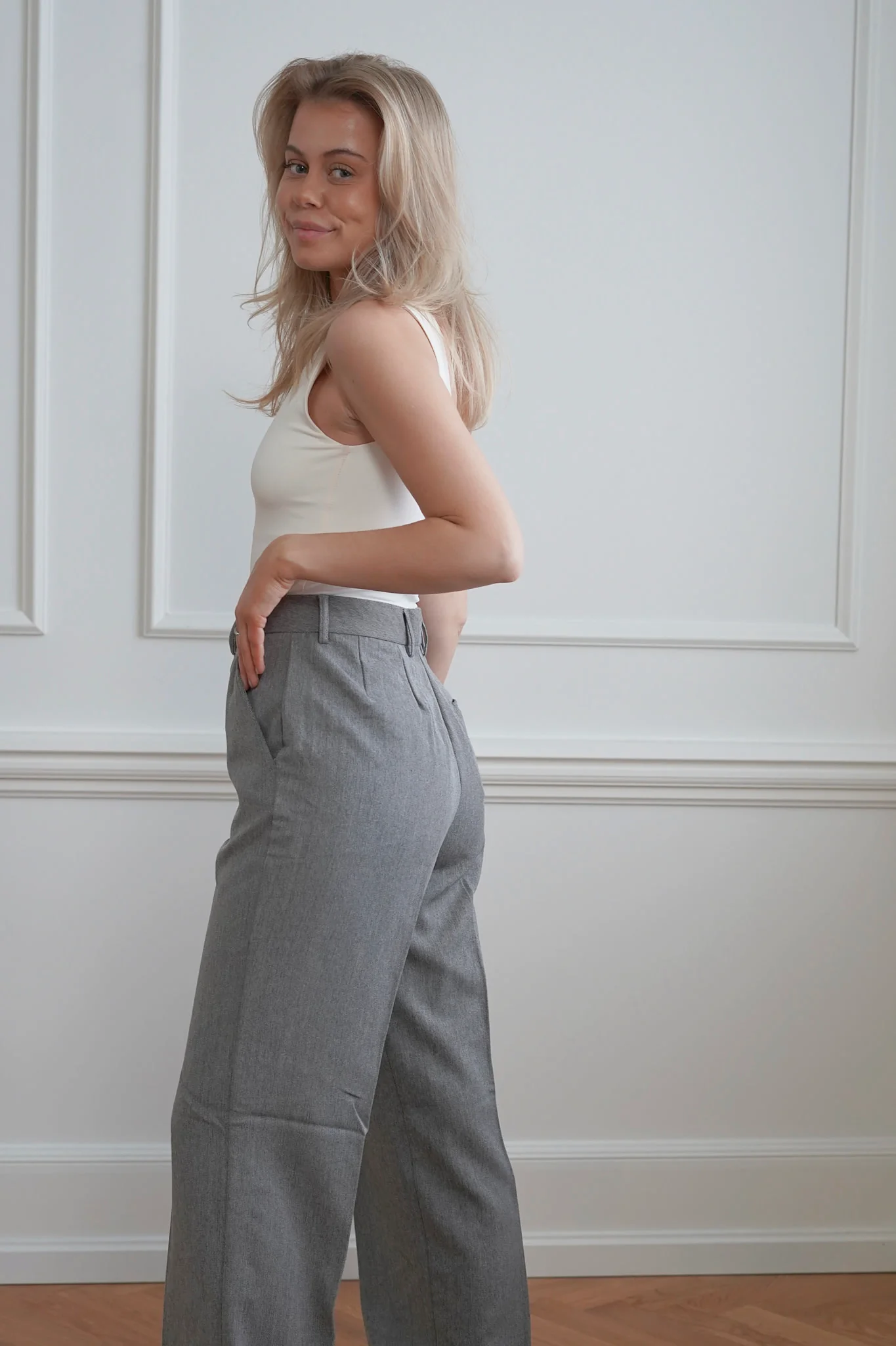 JXMary Melange Regular HW Pants - Dark Grey Melange - Image 3
