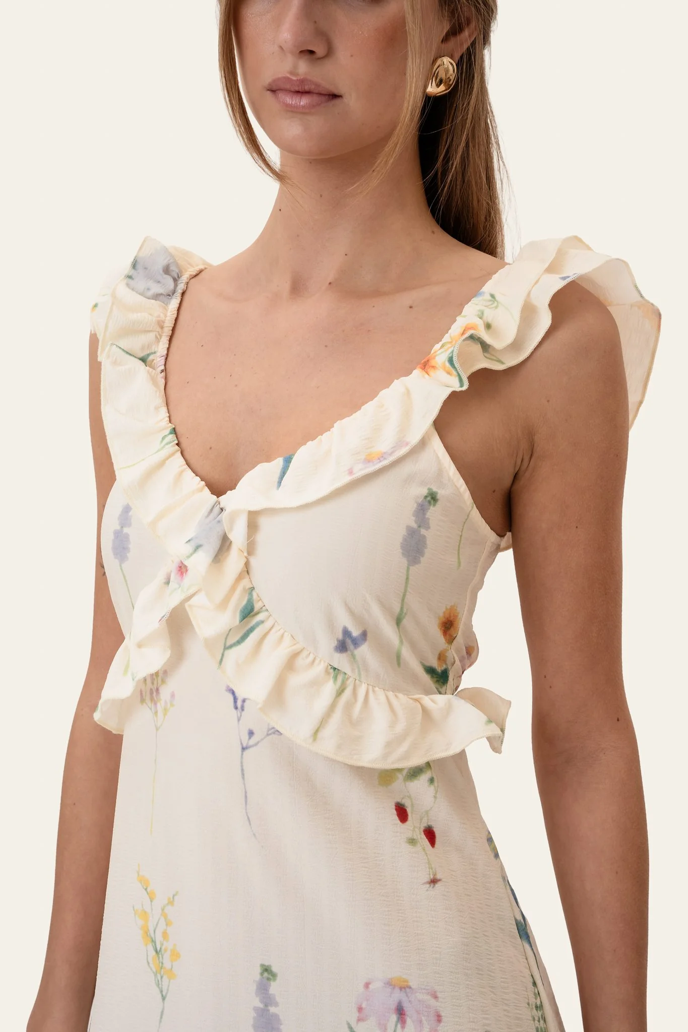 MelbaIC Dress - Off White Flower Print - Image 3