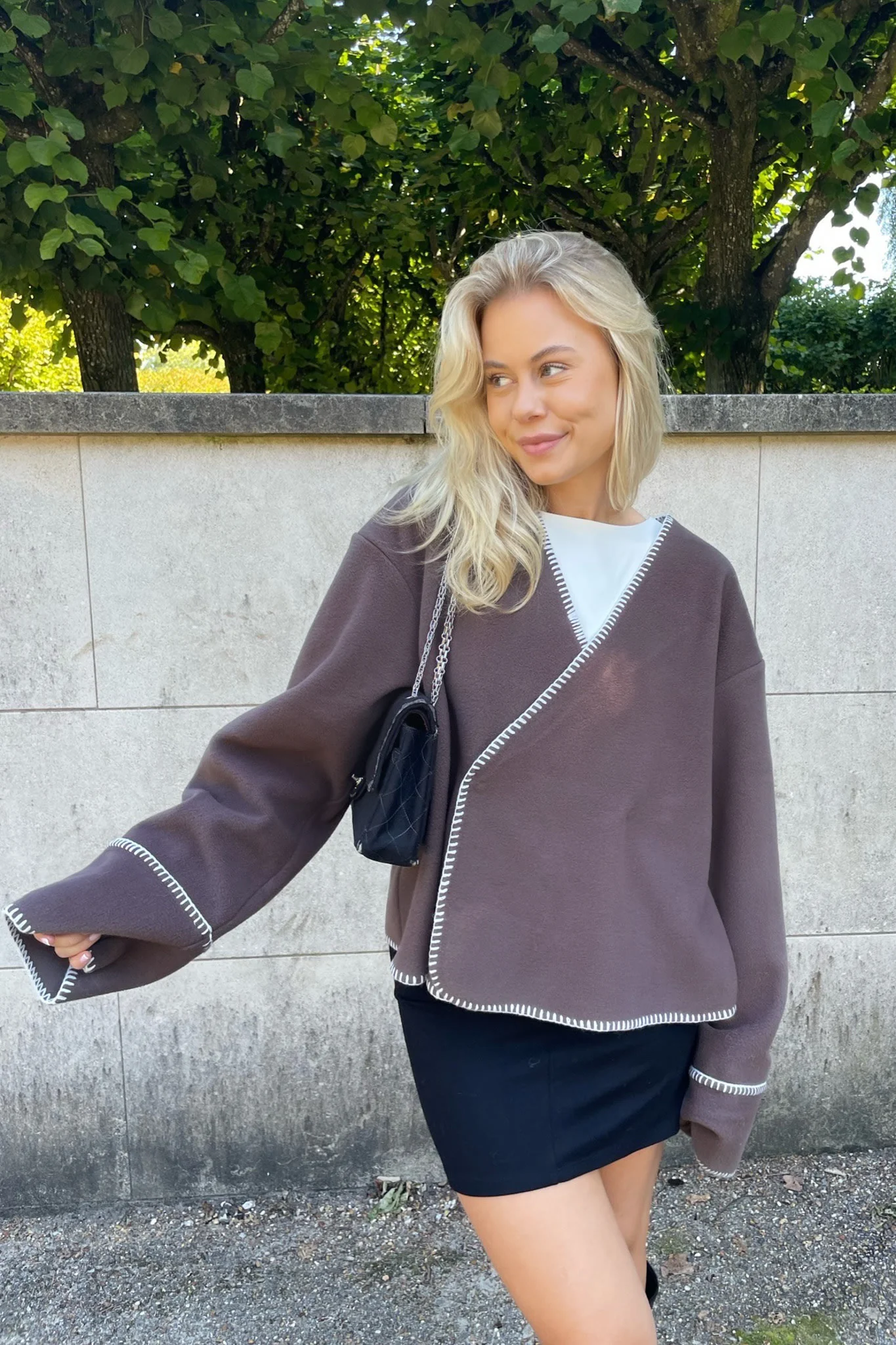 MellieIC Contrast Stitching Jacket - Brown - Image 2
