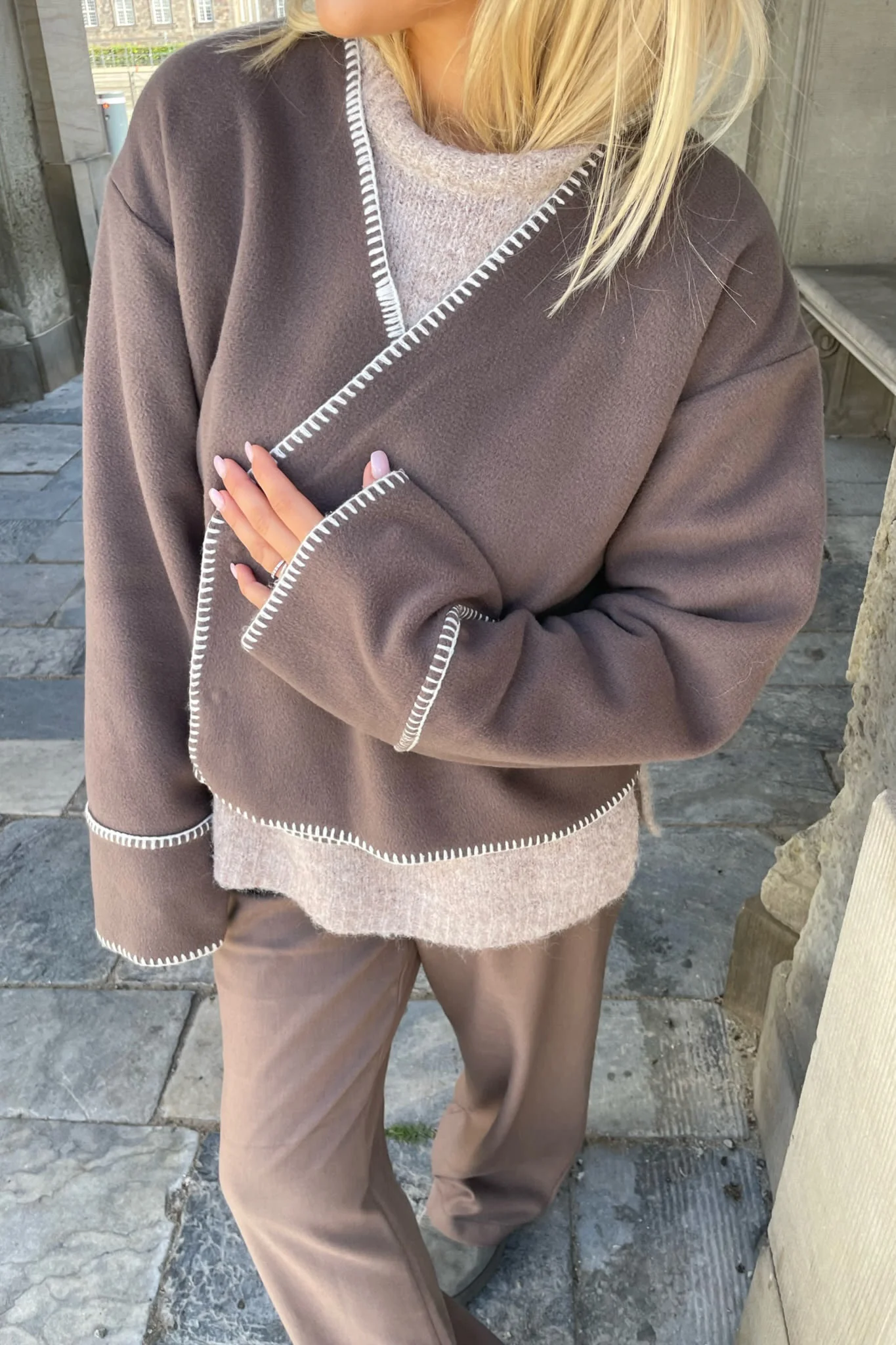 MellieIC Contrast Stitching Jacket - Brown - Image 6