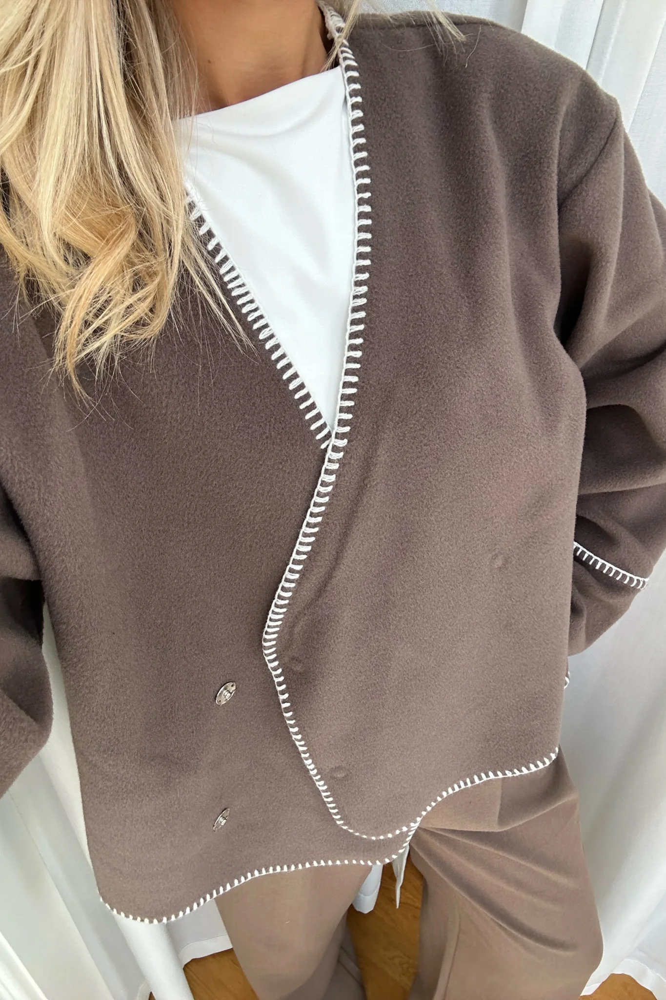 MellieIC Contrast Stitching Jacket - Brown - Image 8