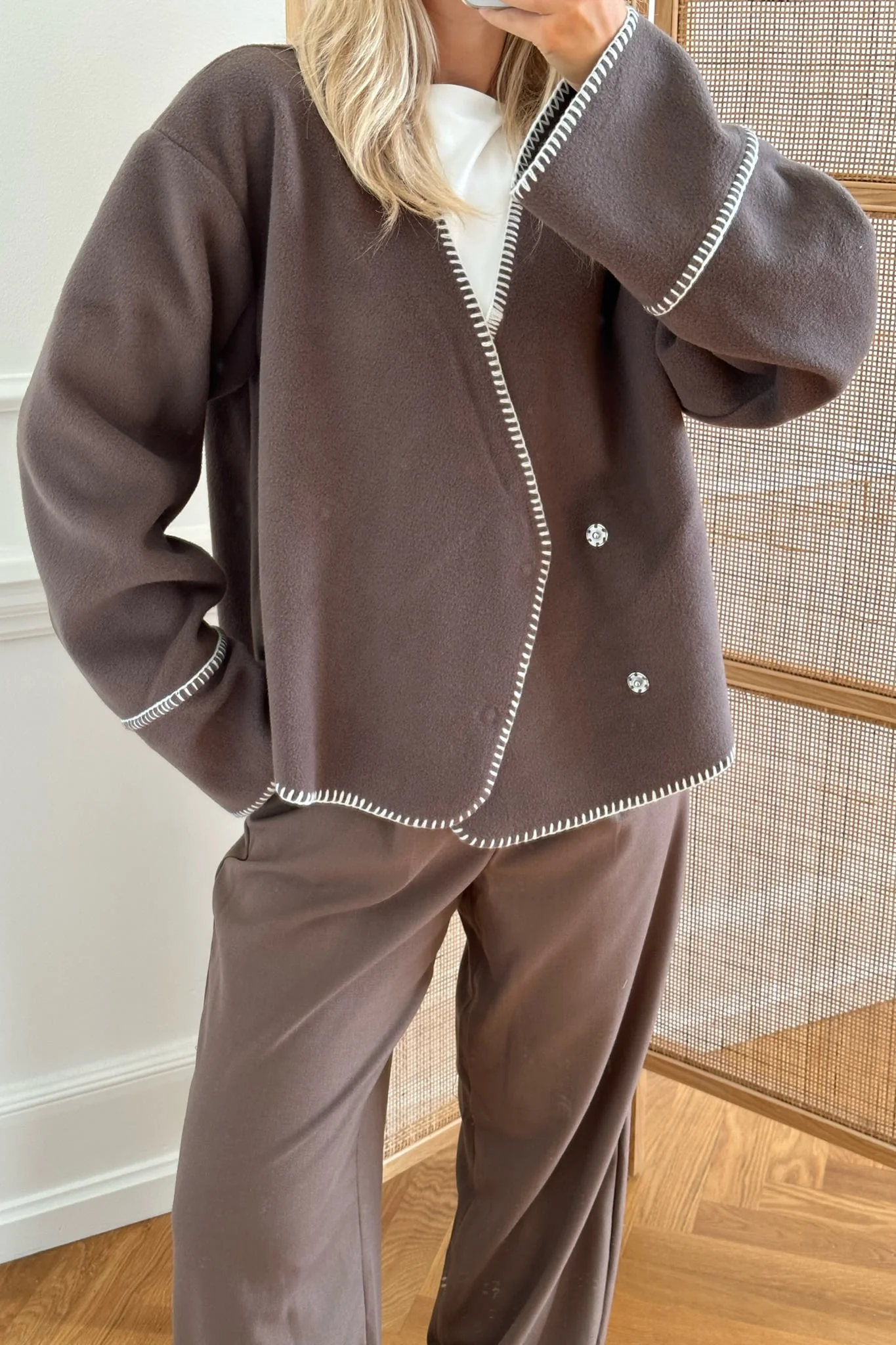 MellieIC Contrast Stitching Jacket - Brown - Image 9