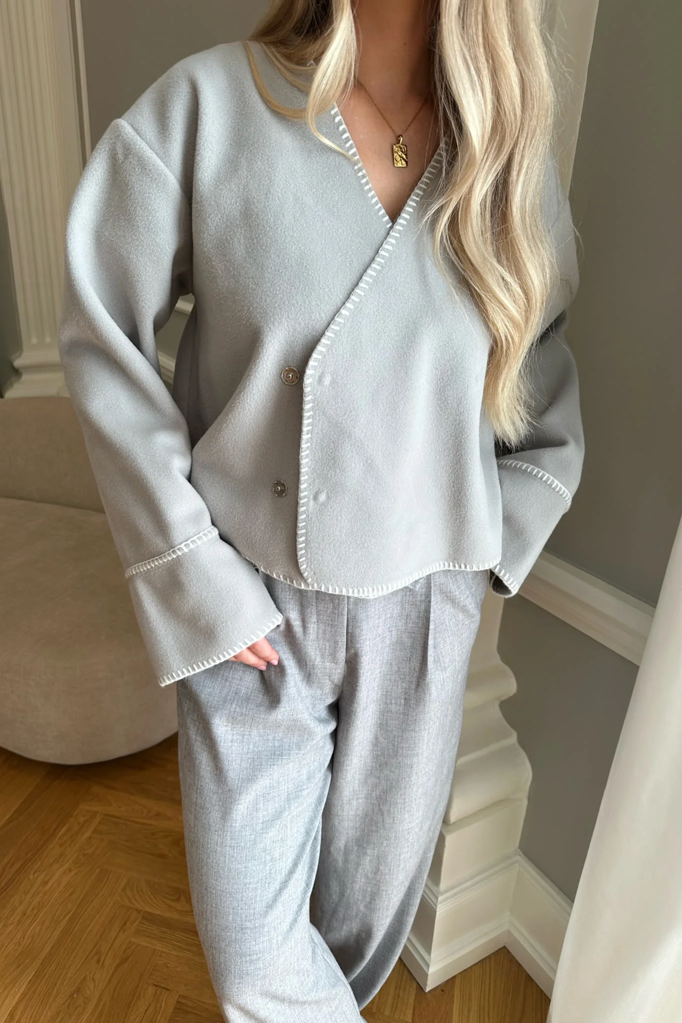 MellieIC Contrast Stitching Jacket - Grey - Image 8