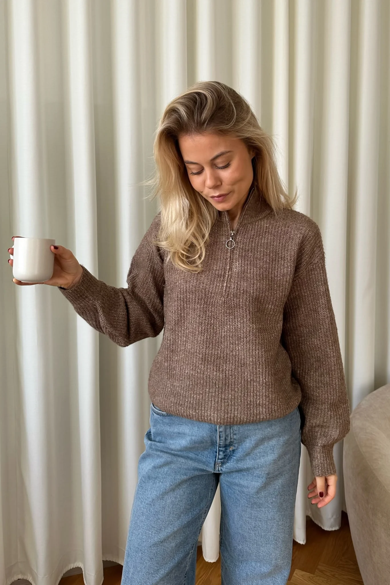 VMMili LS Zipper Pullover - Brown Lentil - Image 4