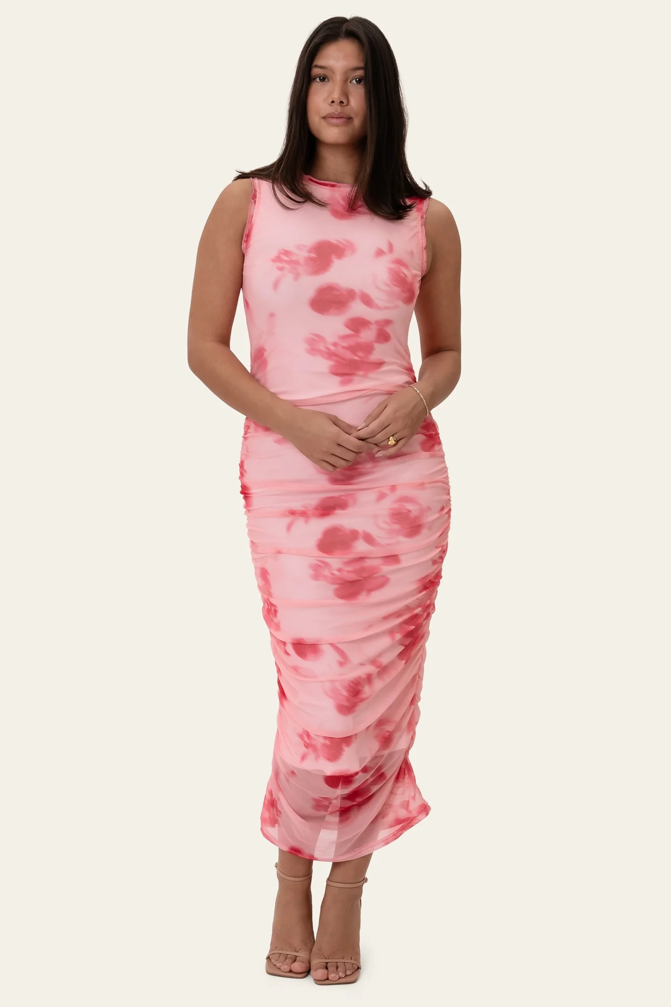 MiraIC Mesh Dress - Abstract Pink Flower Print - Image 2