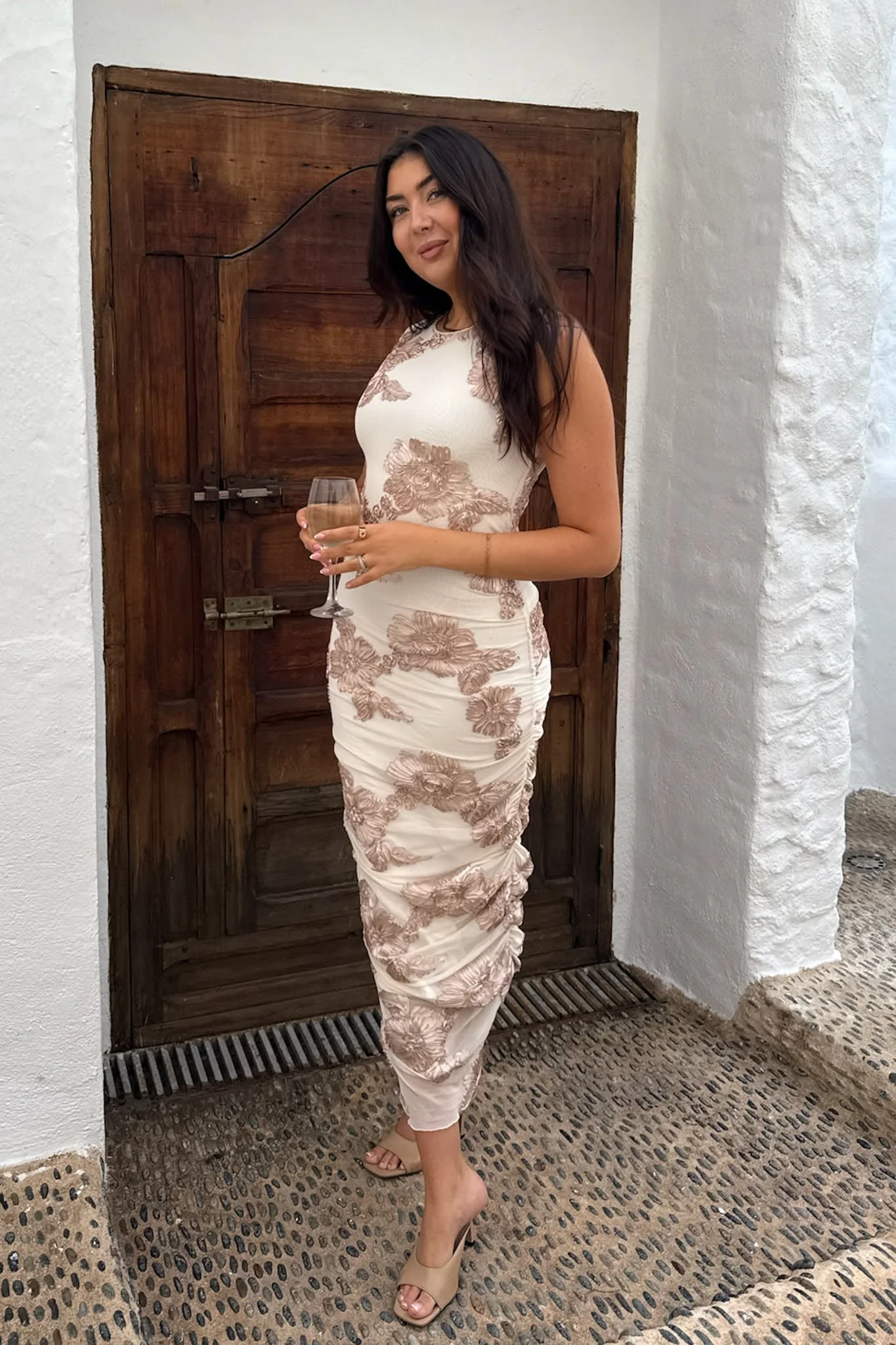 MiraIC Mesh Dress - Off White Beige Flower - Image 2