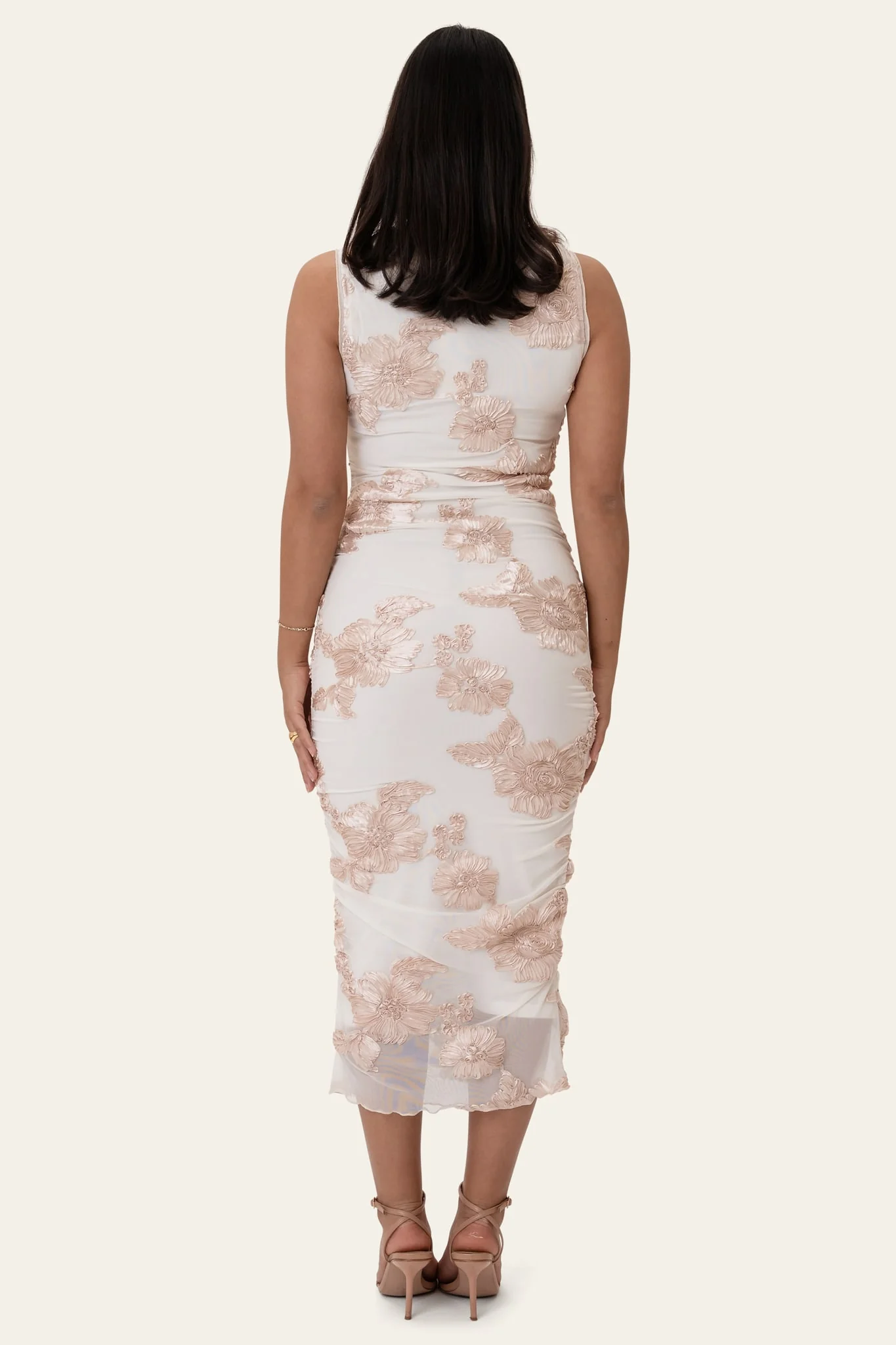 MiraIC Mesh Dress - Off White Beige Flower - Image 6