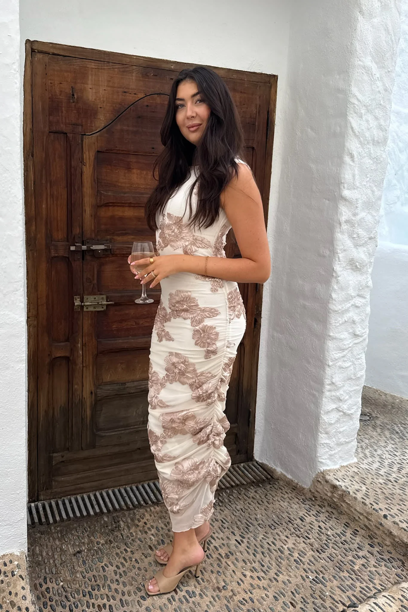 MiraIC Mesh Dress - Off White Beige Flower - Image 8