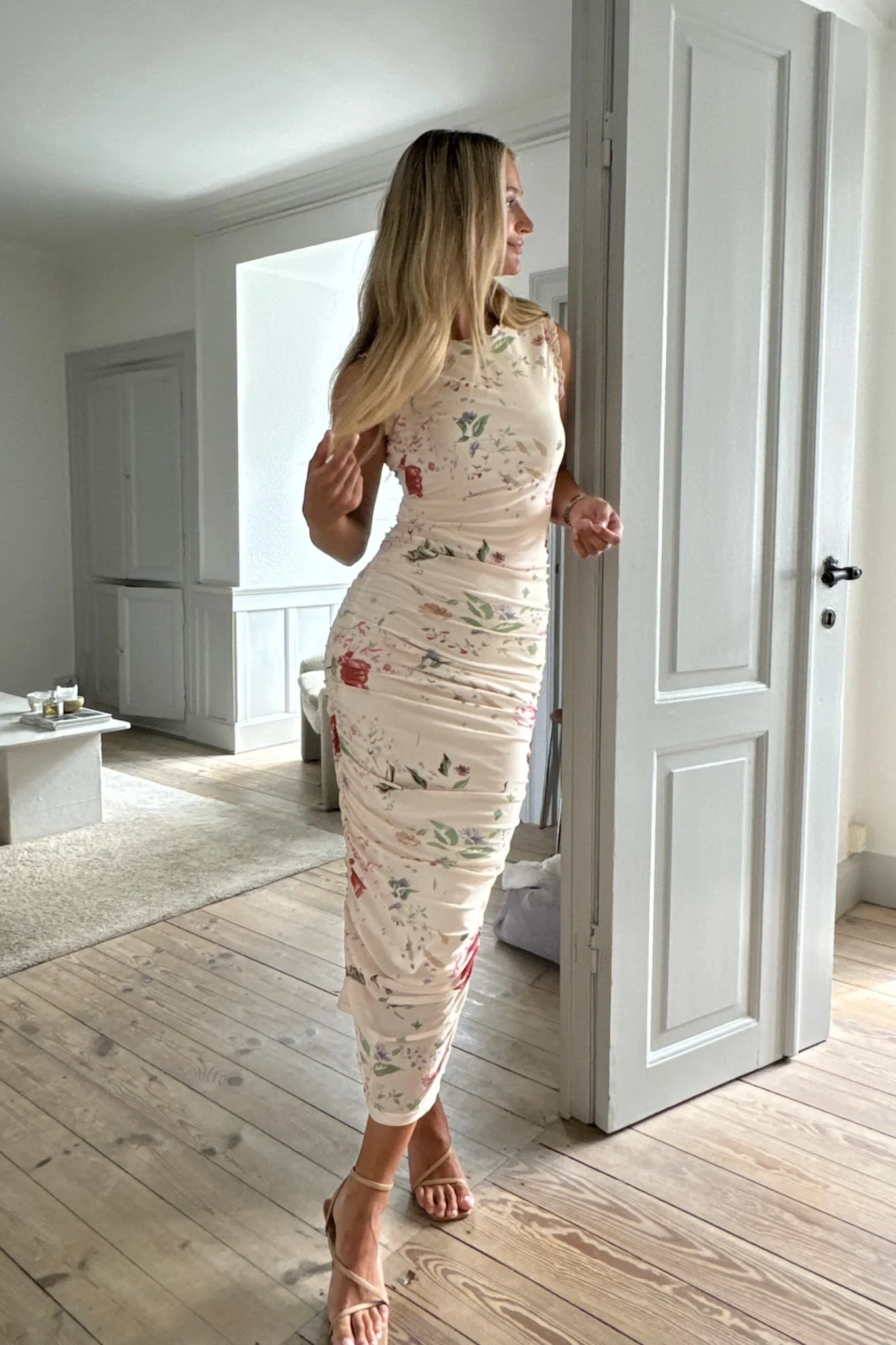 MiraIC Mesh Dress - Beige Flower Print - Image 10