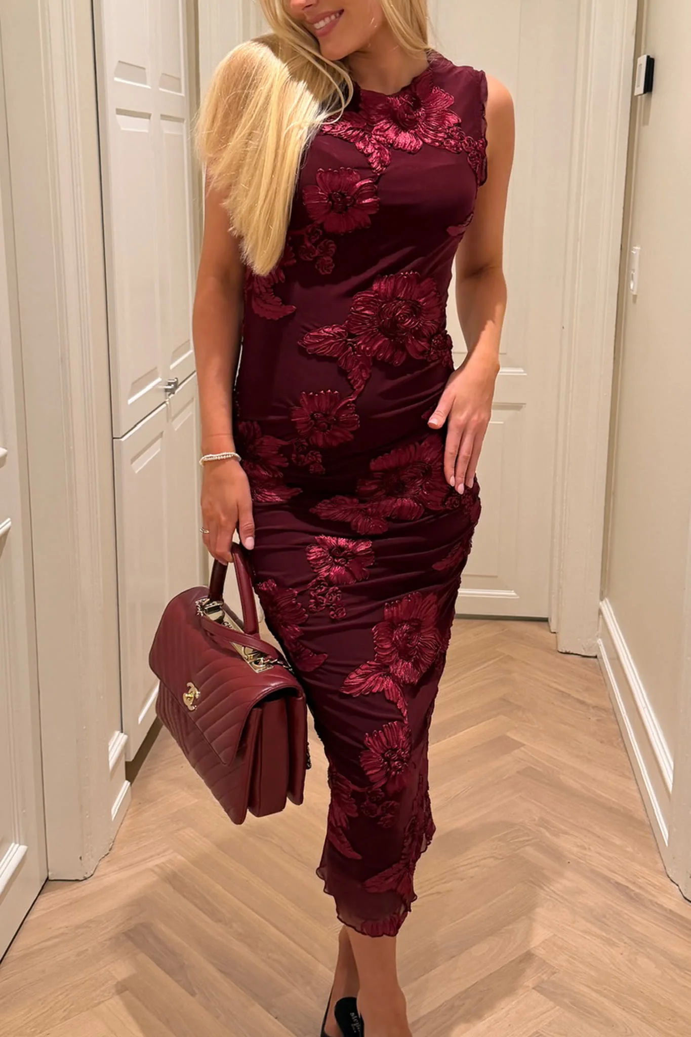 MiraIC Mesh Dress - Bordeaux - Image 2