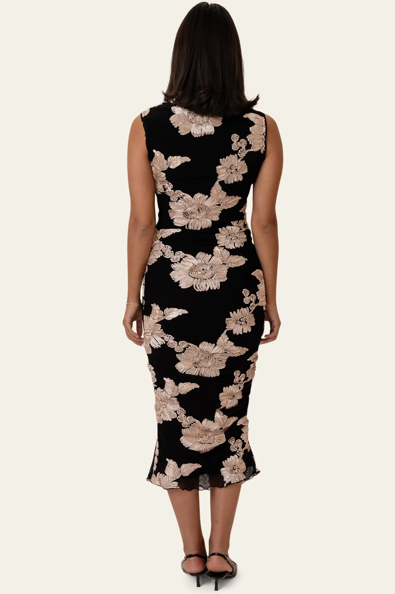 MiraIC Mesh Dress - Black Beige Flower - Image 4