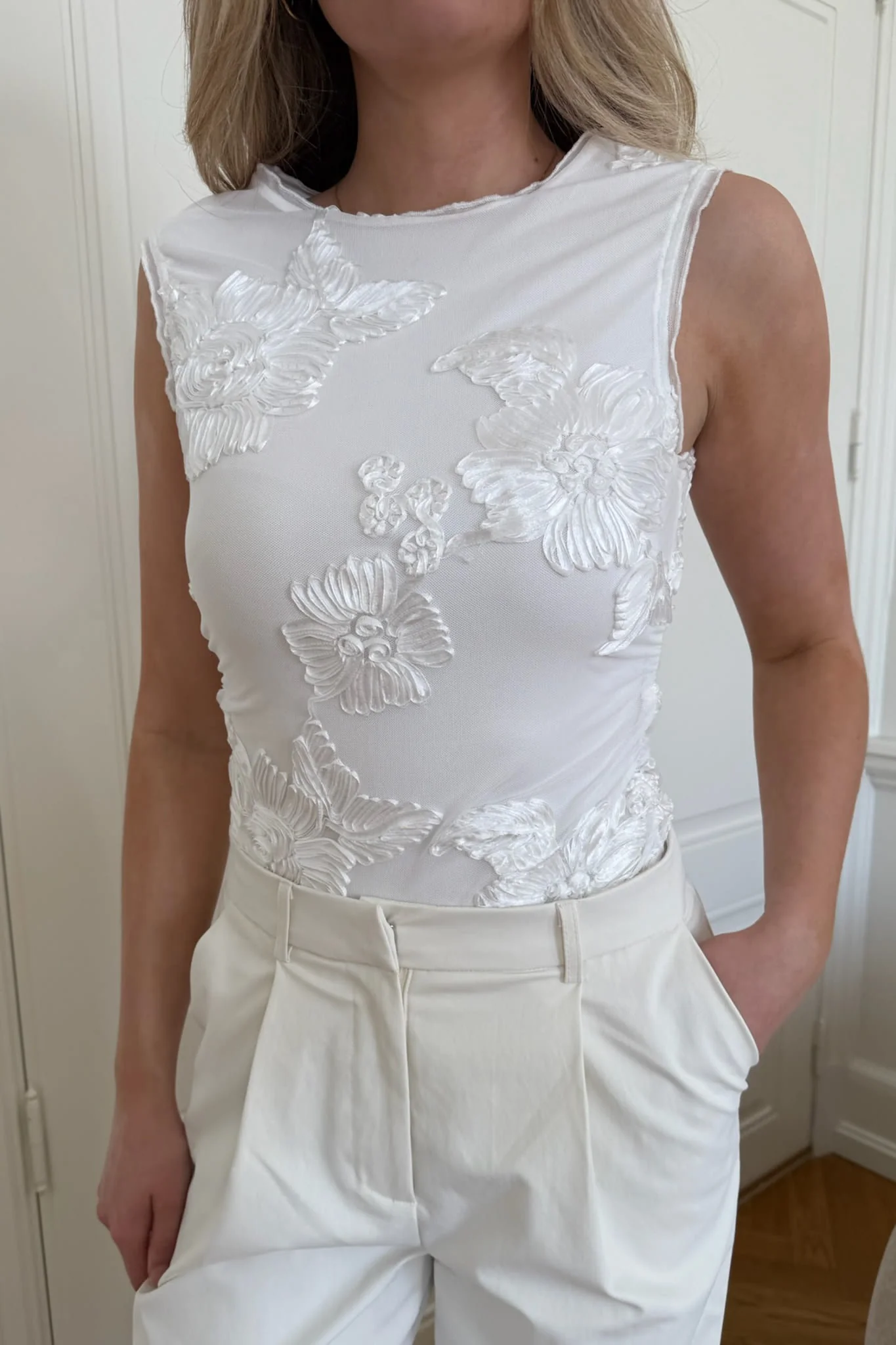 MiraIC Mesh Top - White Flower - Image 4