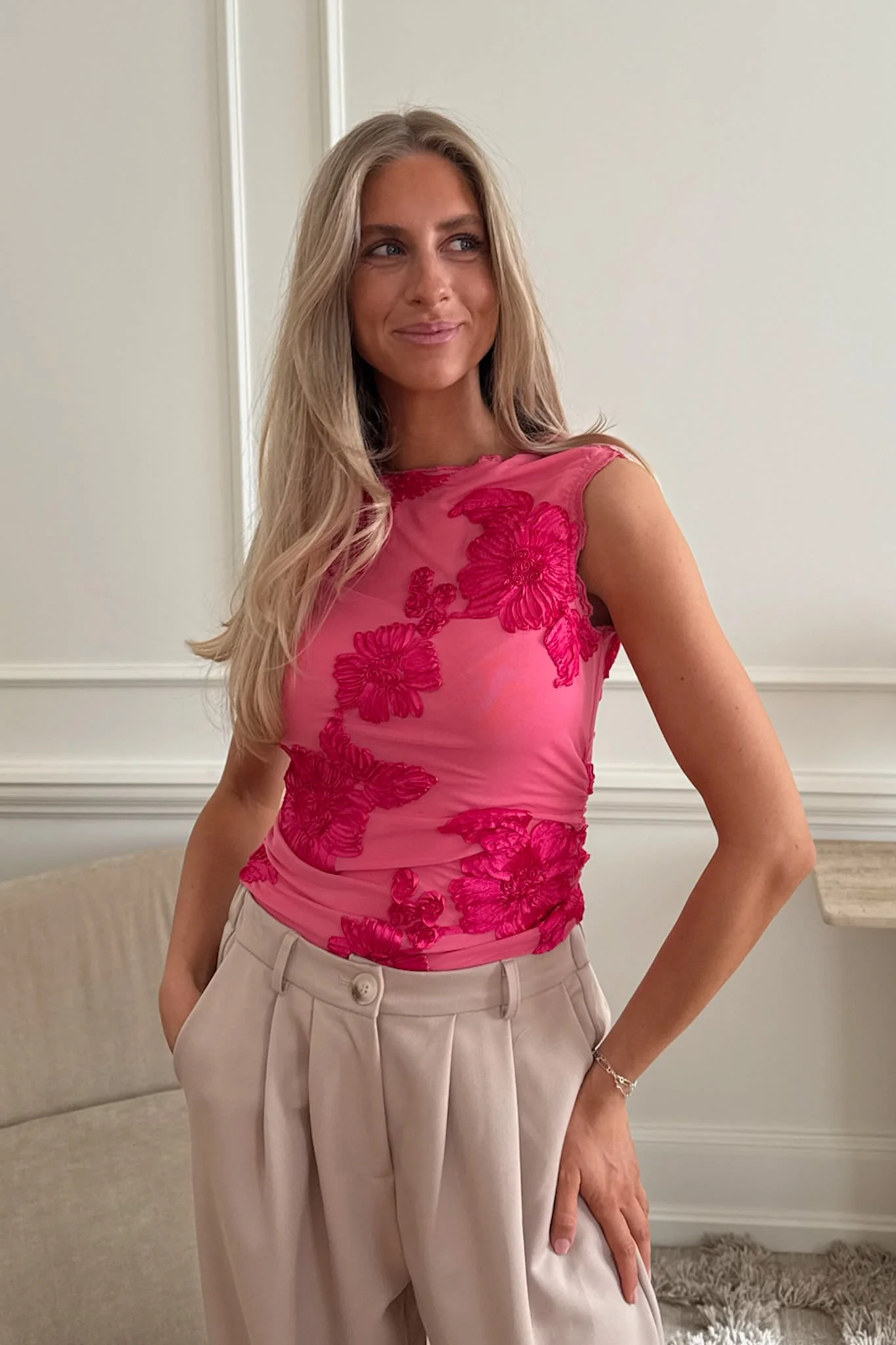 MiraIC Mesh Top - Fuchsia Pink Flower - Image 2