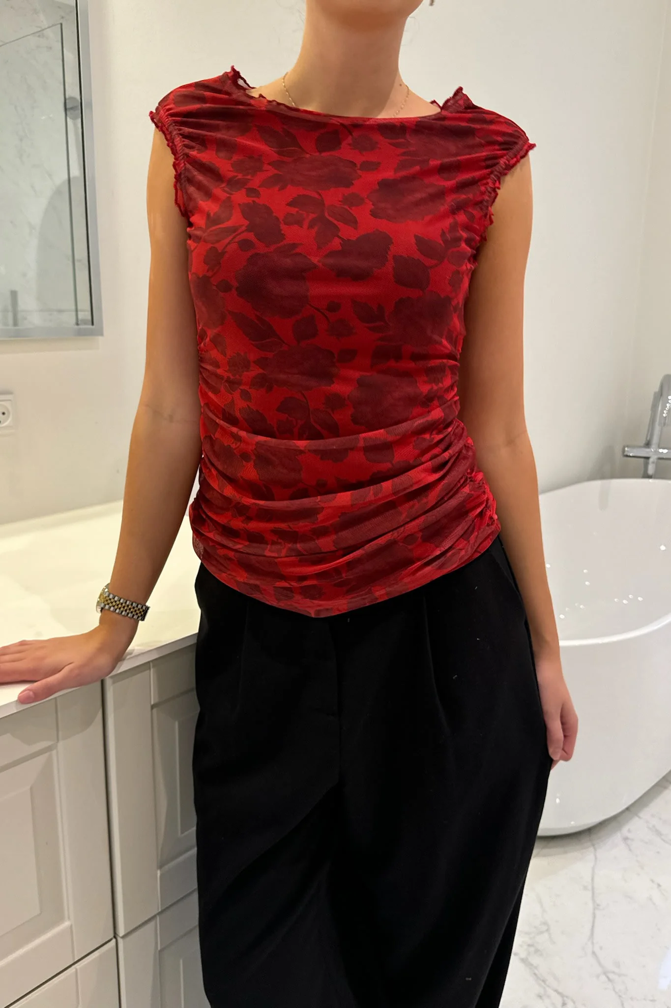 MiraIC Mesh Top - Red Flower Print - Image 10
