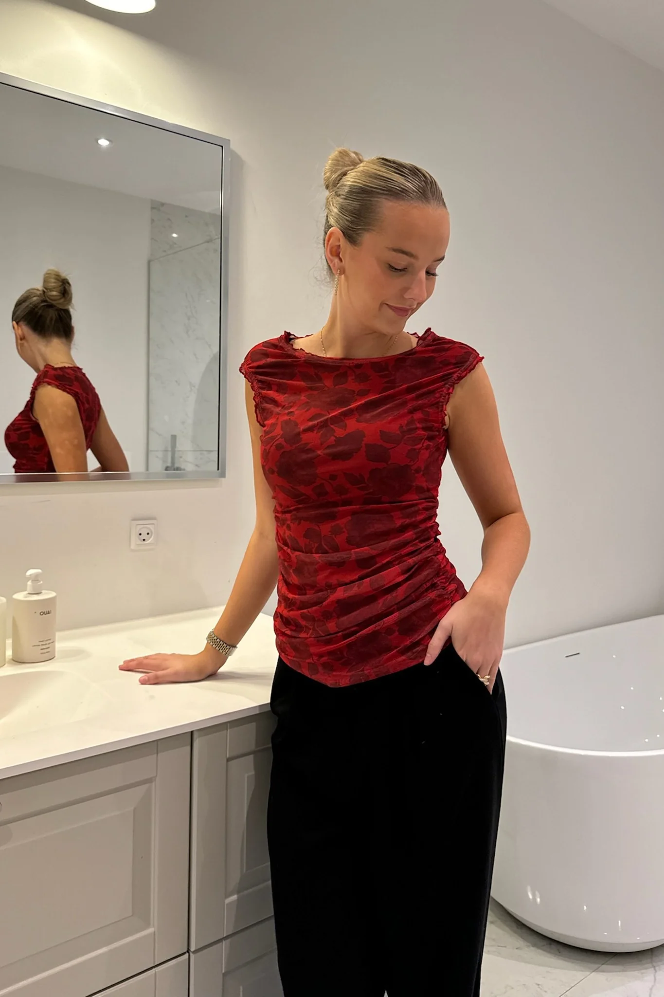 MiraIC Mesh Top - Red Flower Print - Image 6