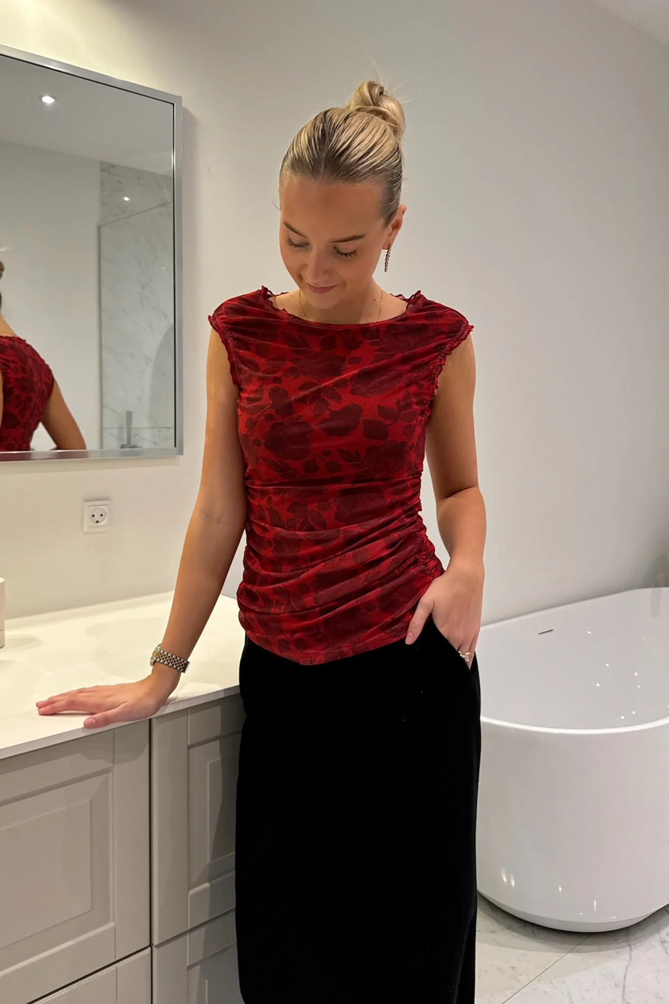 MiraIC Mesh Top - Red Flower Print - Image 8