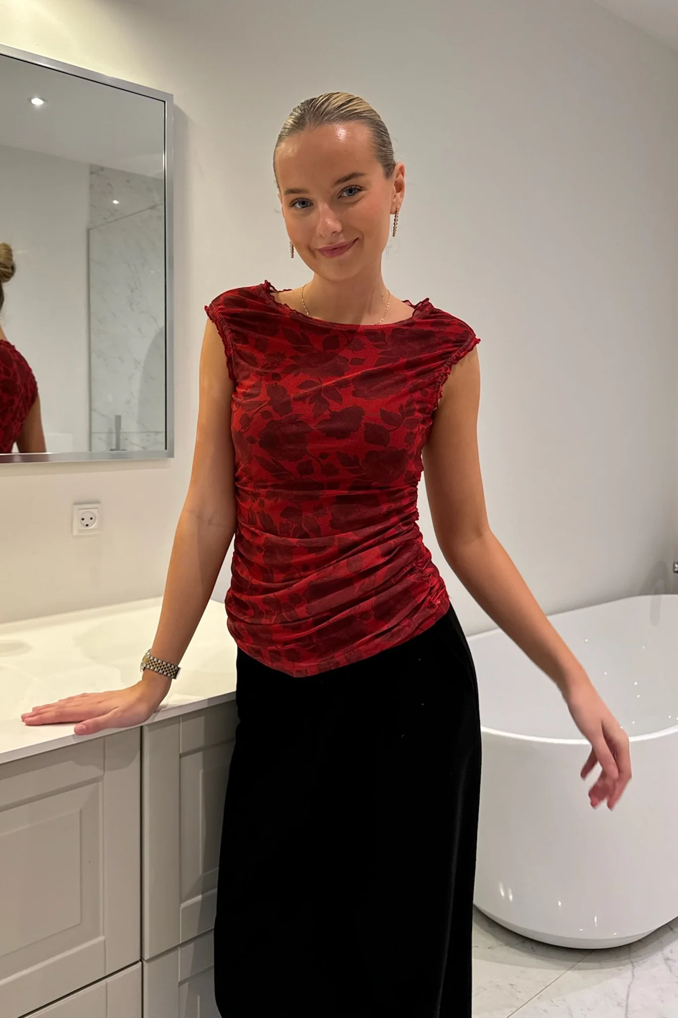 MiraIC Mesh Top - Red Flower Print - Image 9