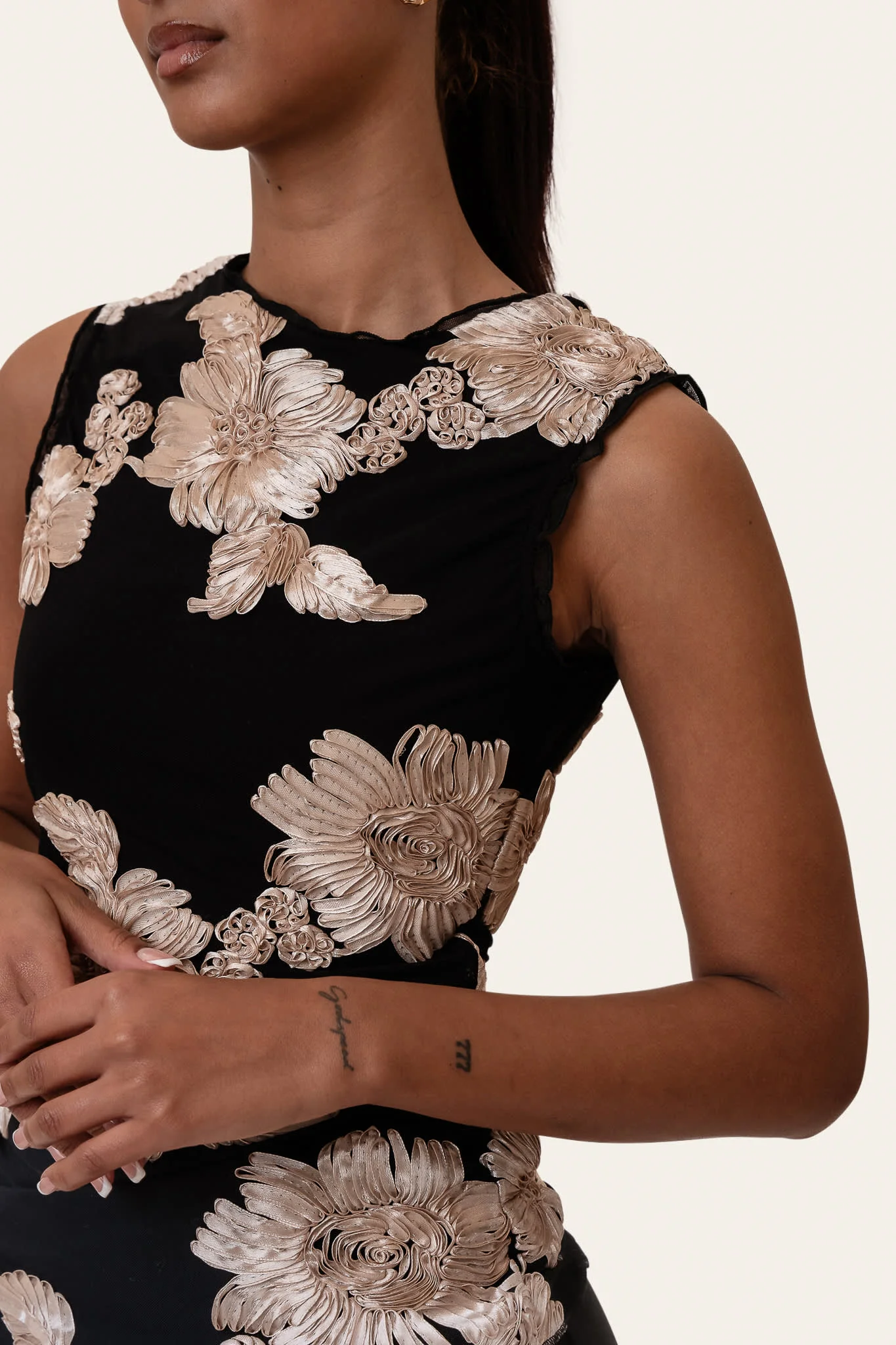 MiraIC Mesh Top - Black Beige Flower - Image 7