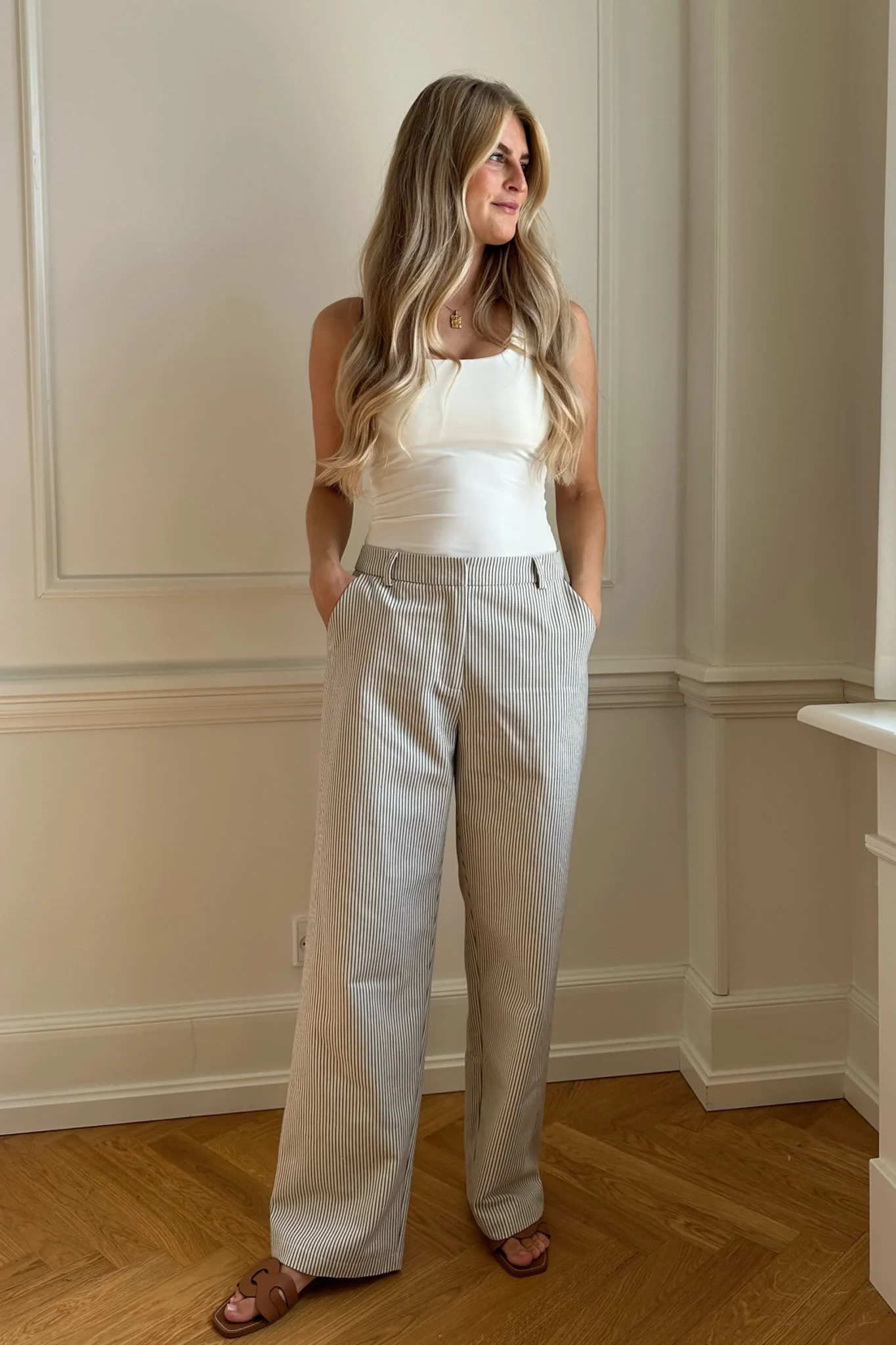 NannaIC Pants - Dark Beige Woven Stripe - Image 8