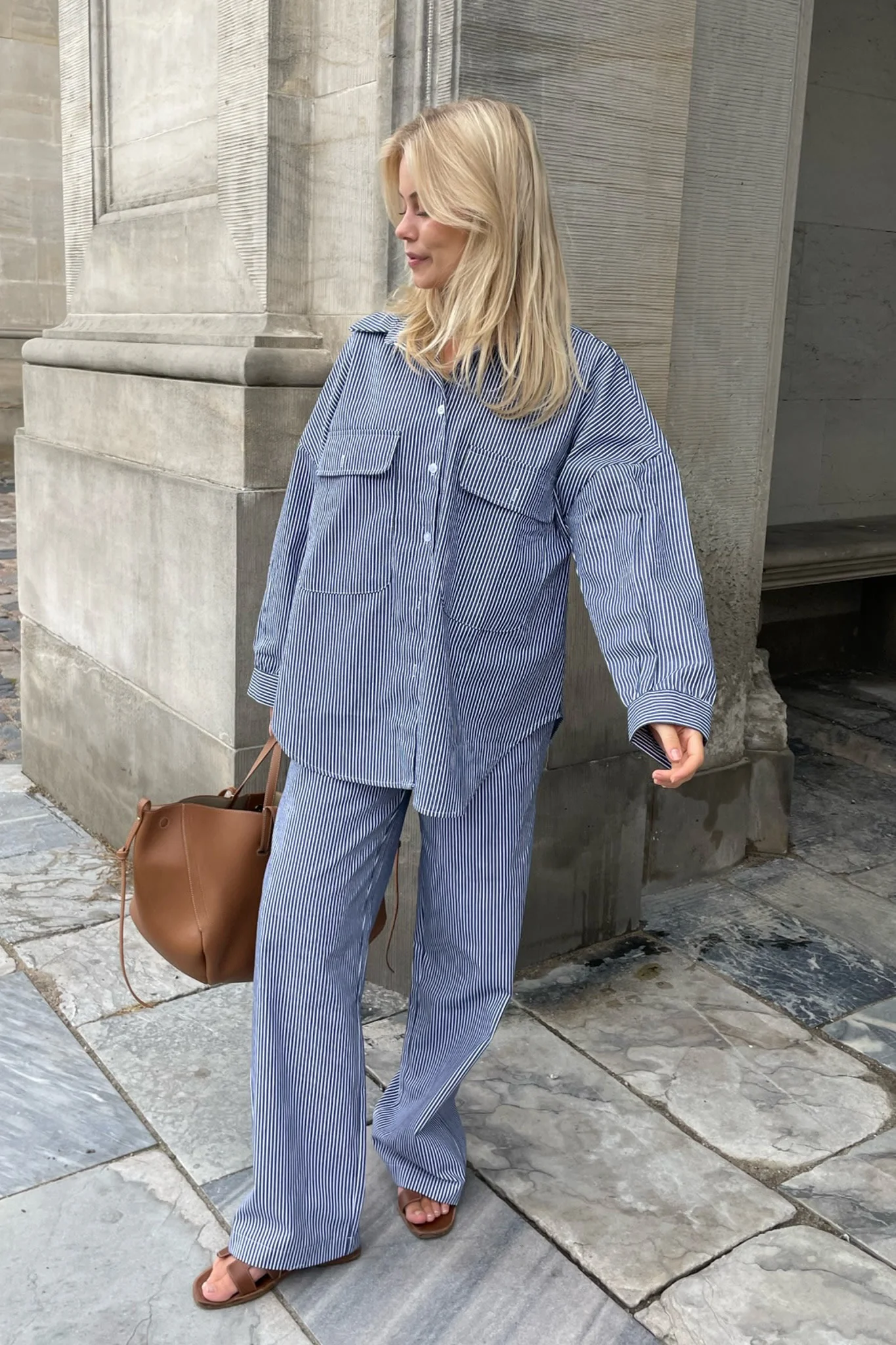 NannaIC Oversized Shirt - Blue Woven Stripe - Image 3
