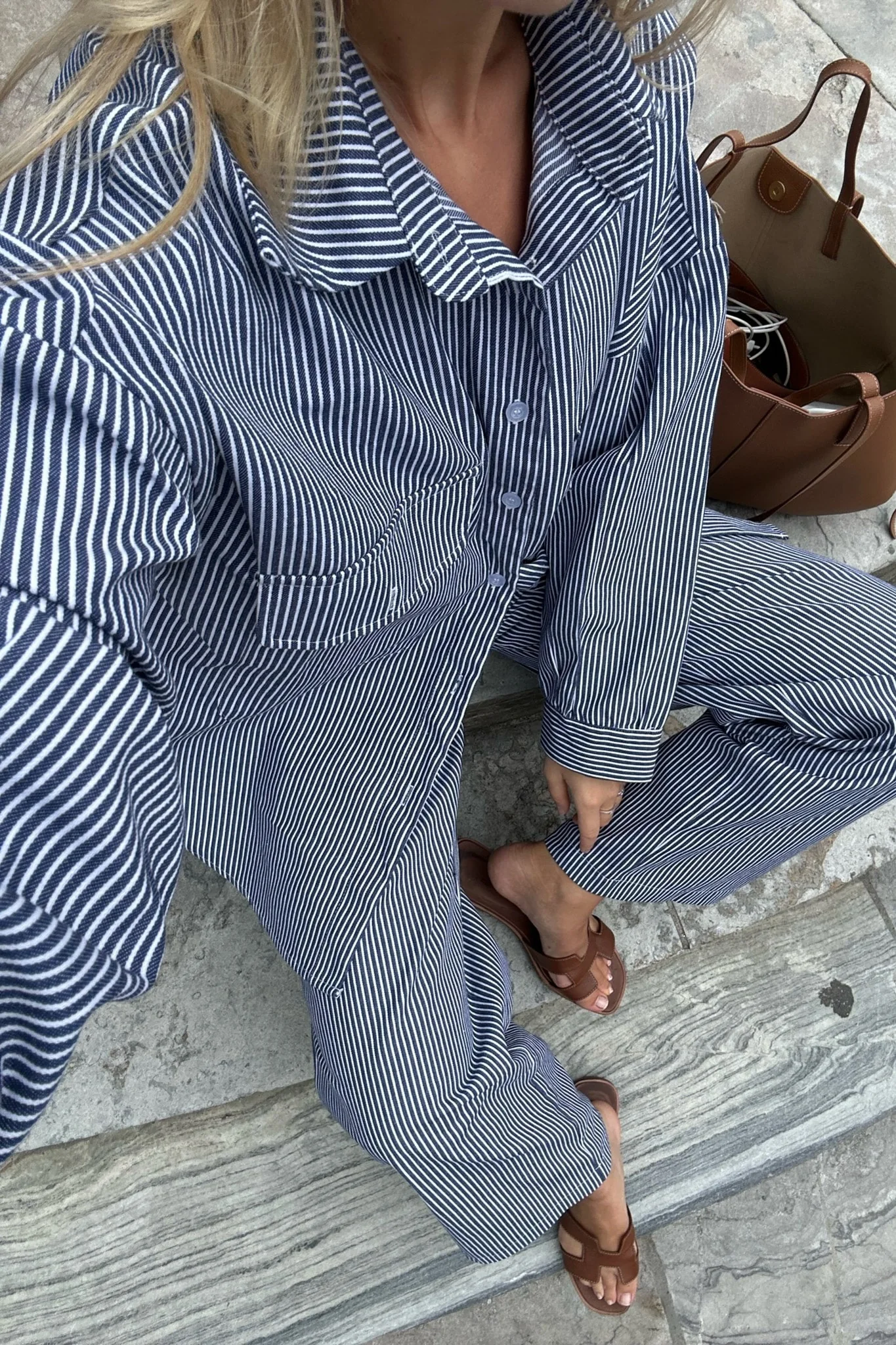 NannaIC Oversized Shirt - Blue Woven Stripe - Image 4